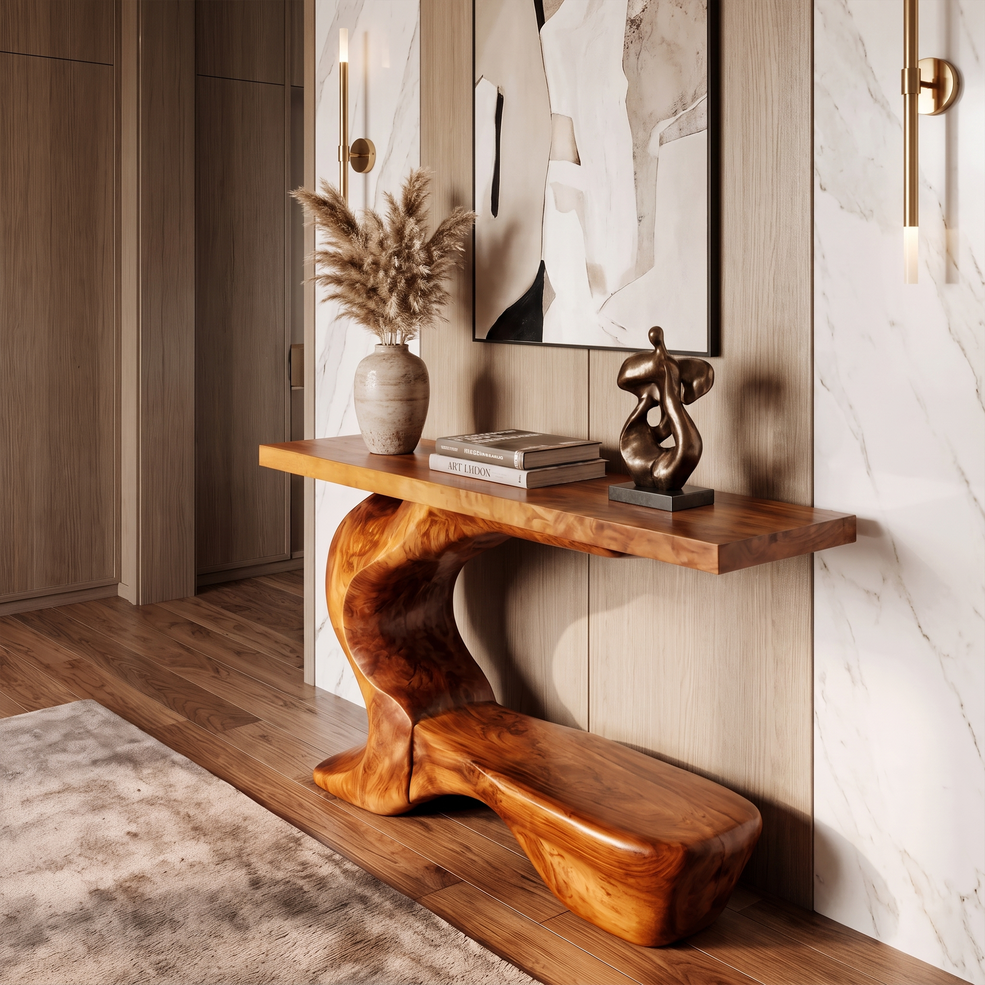Consolle scultorea rustica con base curva per ingresso SINLKICS705