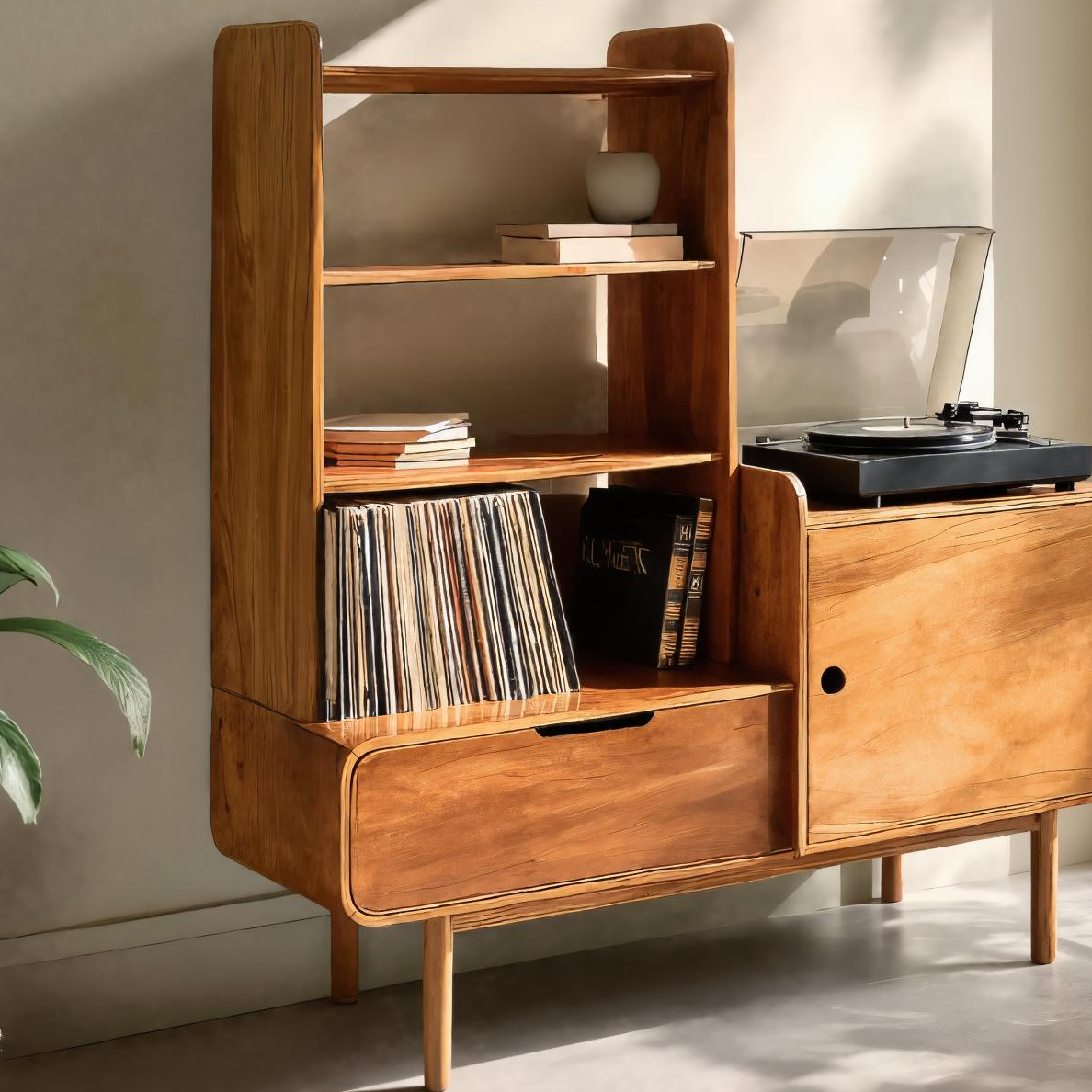 Mobile Portadischi in Vinile di Ispirazione Retrò per Soggiorno o Studio RTTHTTVRC002