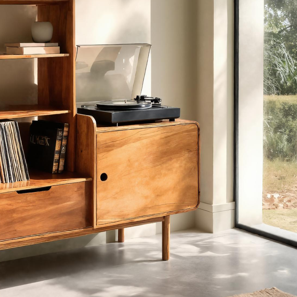 Mobile Portadischi in Vinile di Ispirazione Retrò per Soggiorno o Studio RTTHTTVRC002