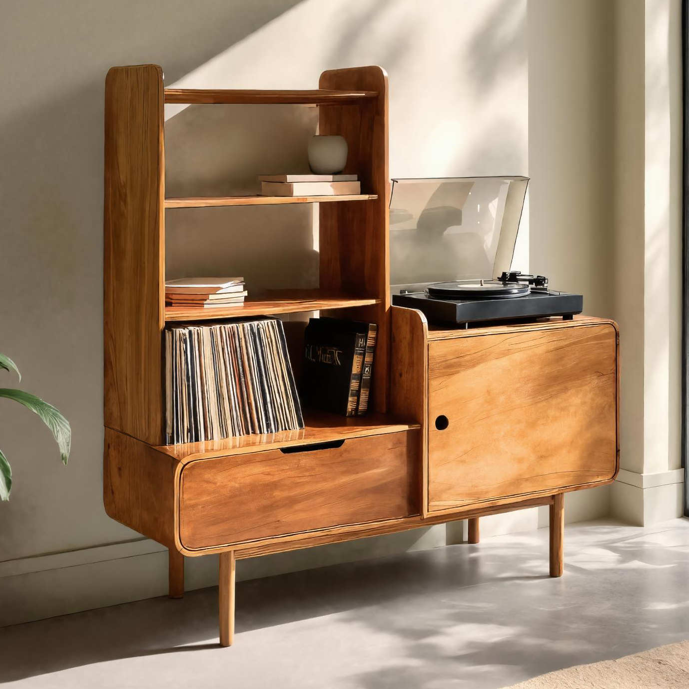 Mobile Portadischi in Vinile di Ispirazione Retrò per Soggiorno o Studio RTTHTTVRC002