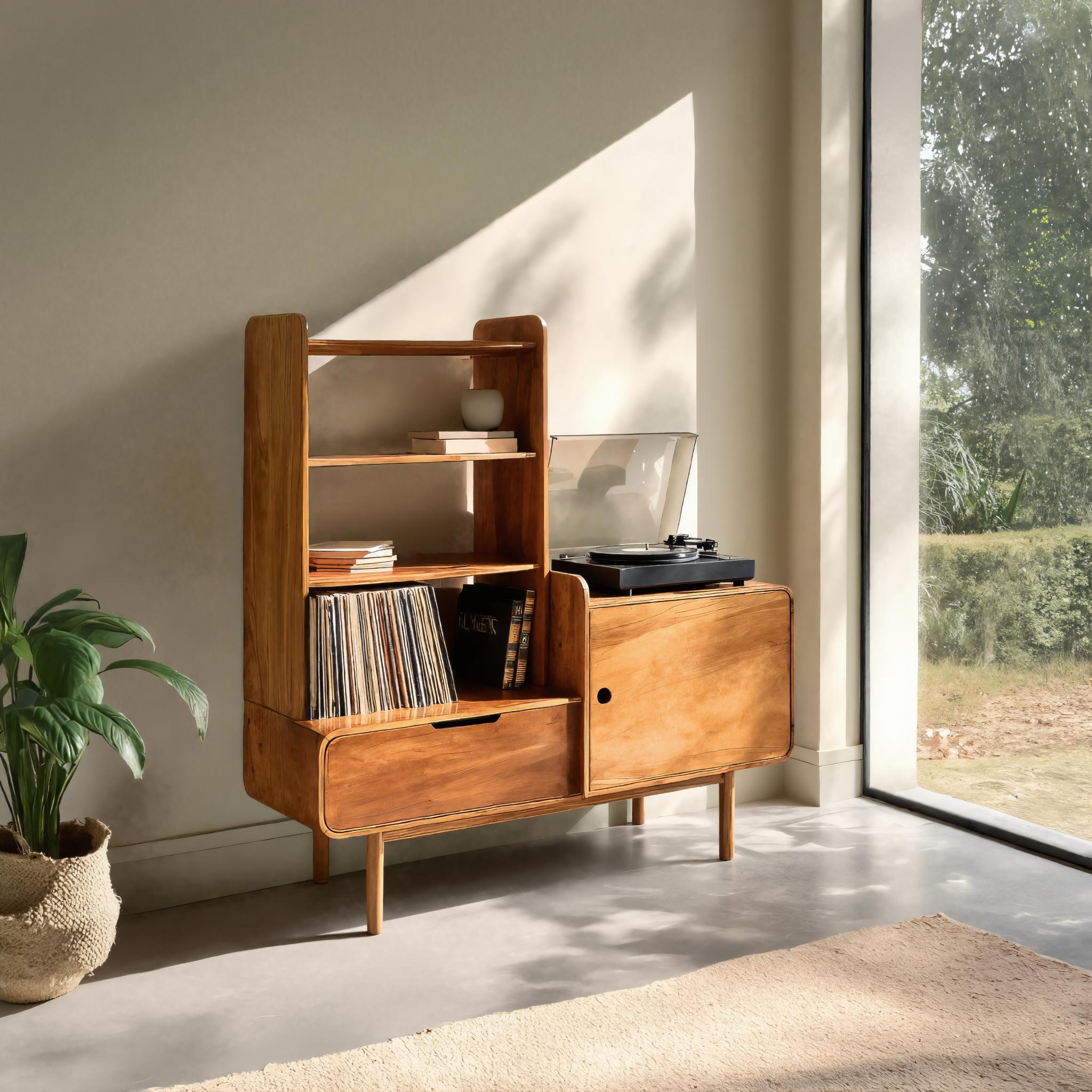 Mobile Portadischi in Vinile di Ispirazione Retrò per Soggiorno o Studio RTTHTTVRC002