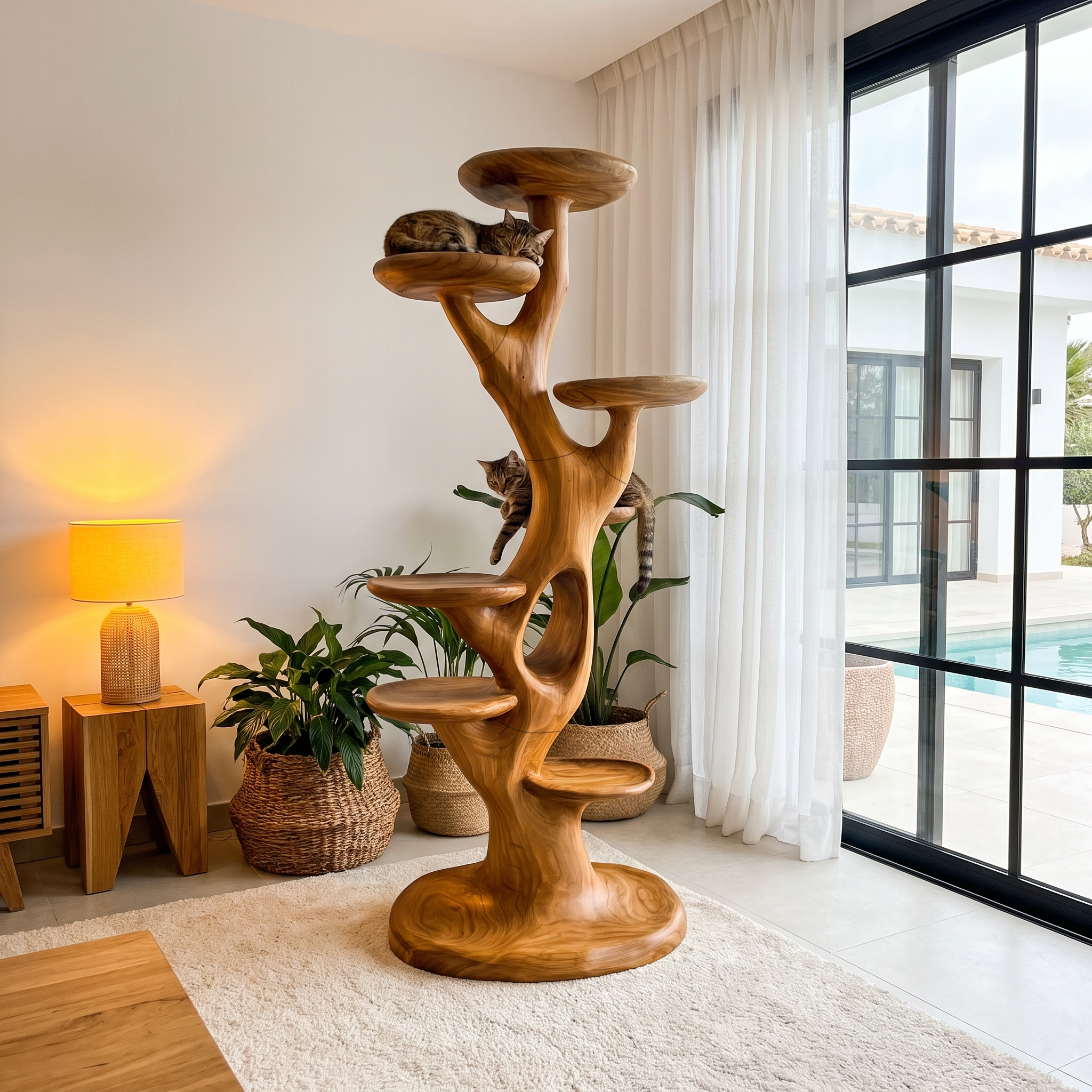 Tiragraffi Scultoreo con Piattaforme su Più Livelli per Gatti da Interno SINLHATT016
