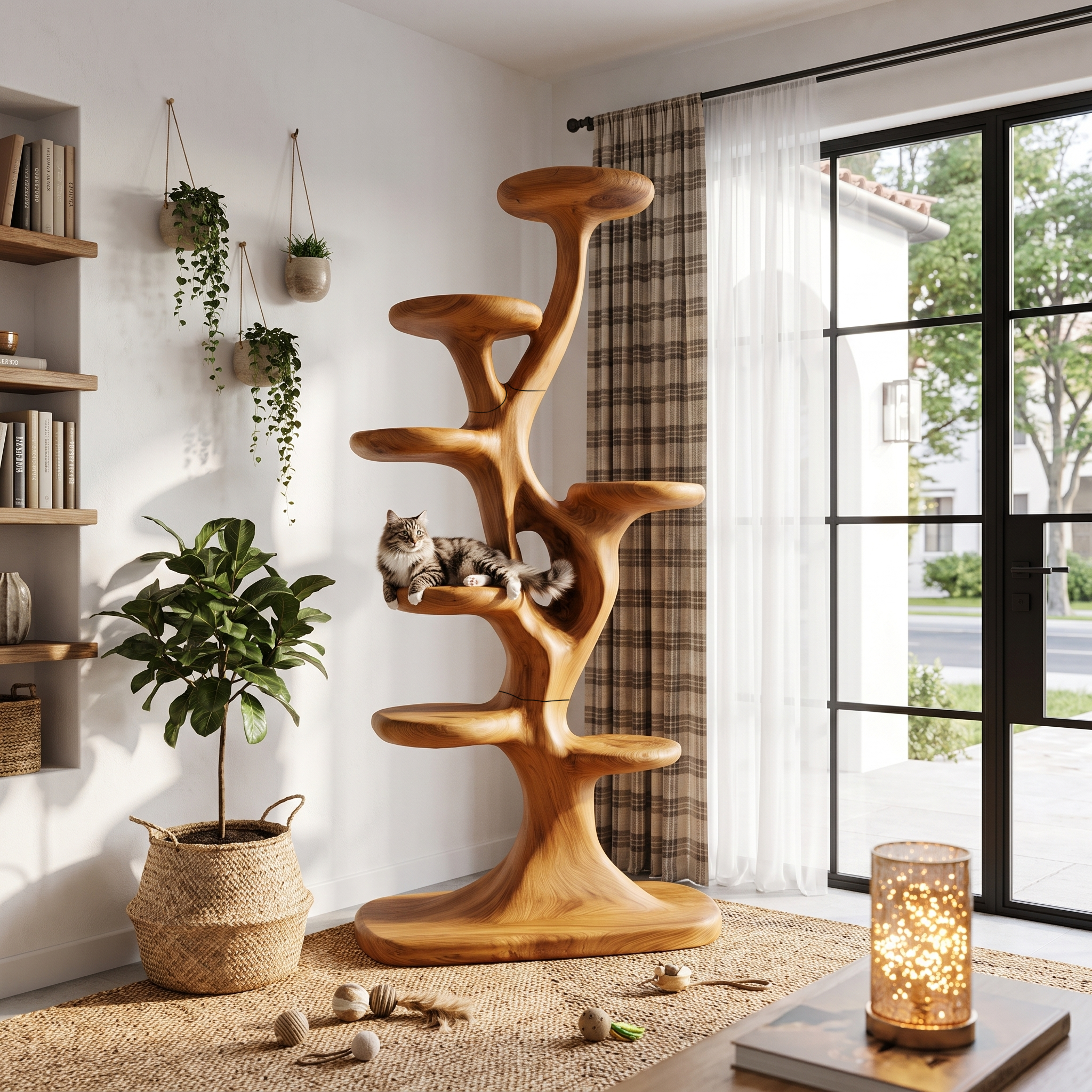 Tiragraffi Moderno a Forma di Albero con Piattaforme a Più Livelli per Gatti da Interno SINLHATT017