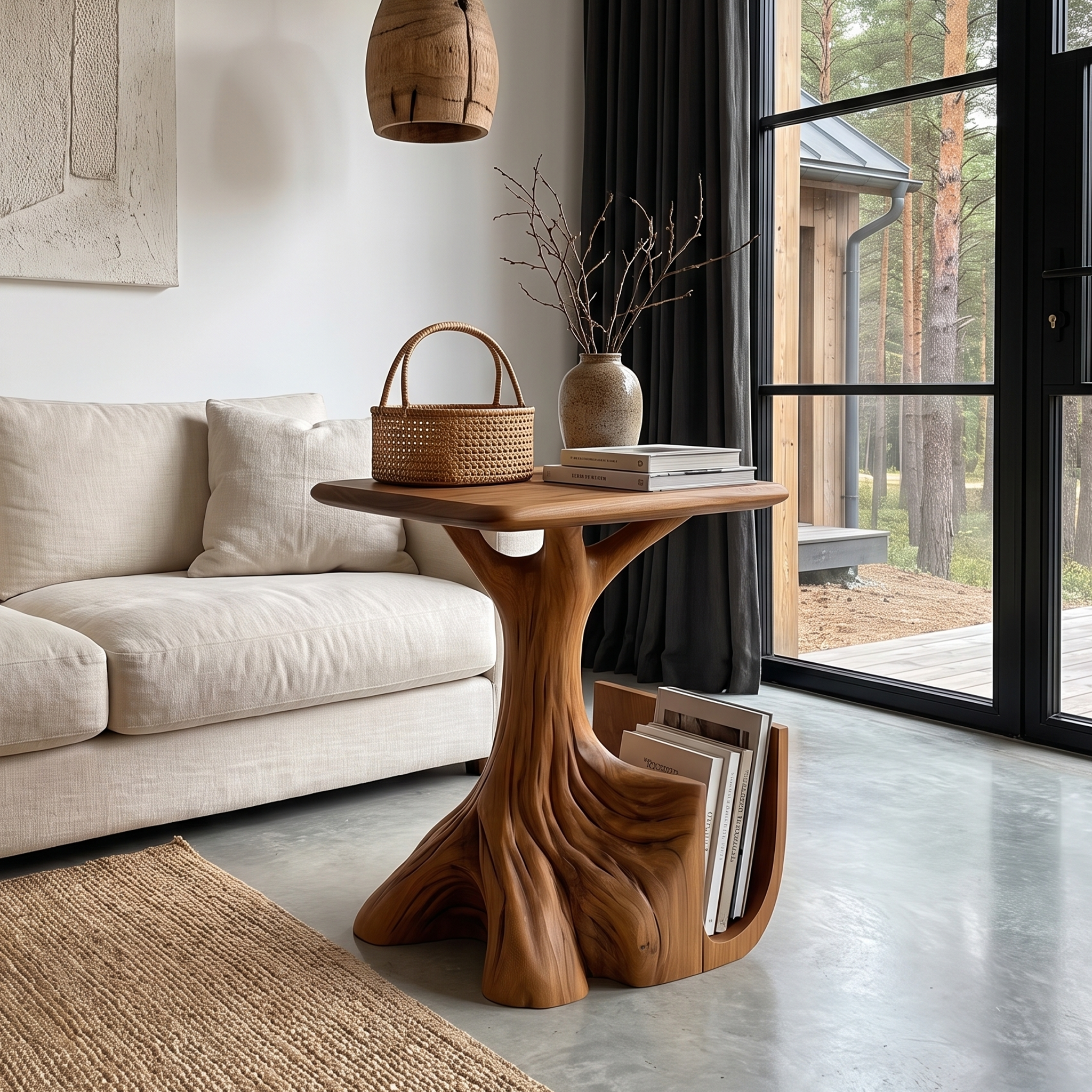 Tavolino scultoreo contemporaneo con base a forma di albero per soggiorno SINLHASTA301