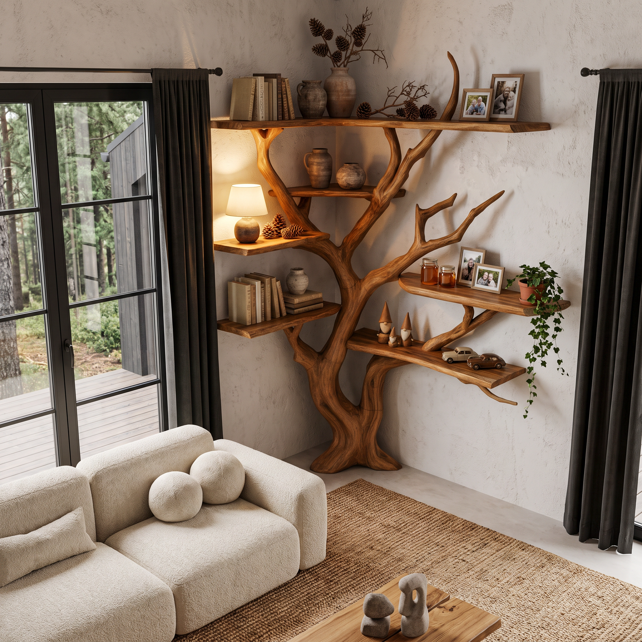 Libreria angolare moderna a forma di albero con ripiani asimmetrici per soggiorno SINLHATB777