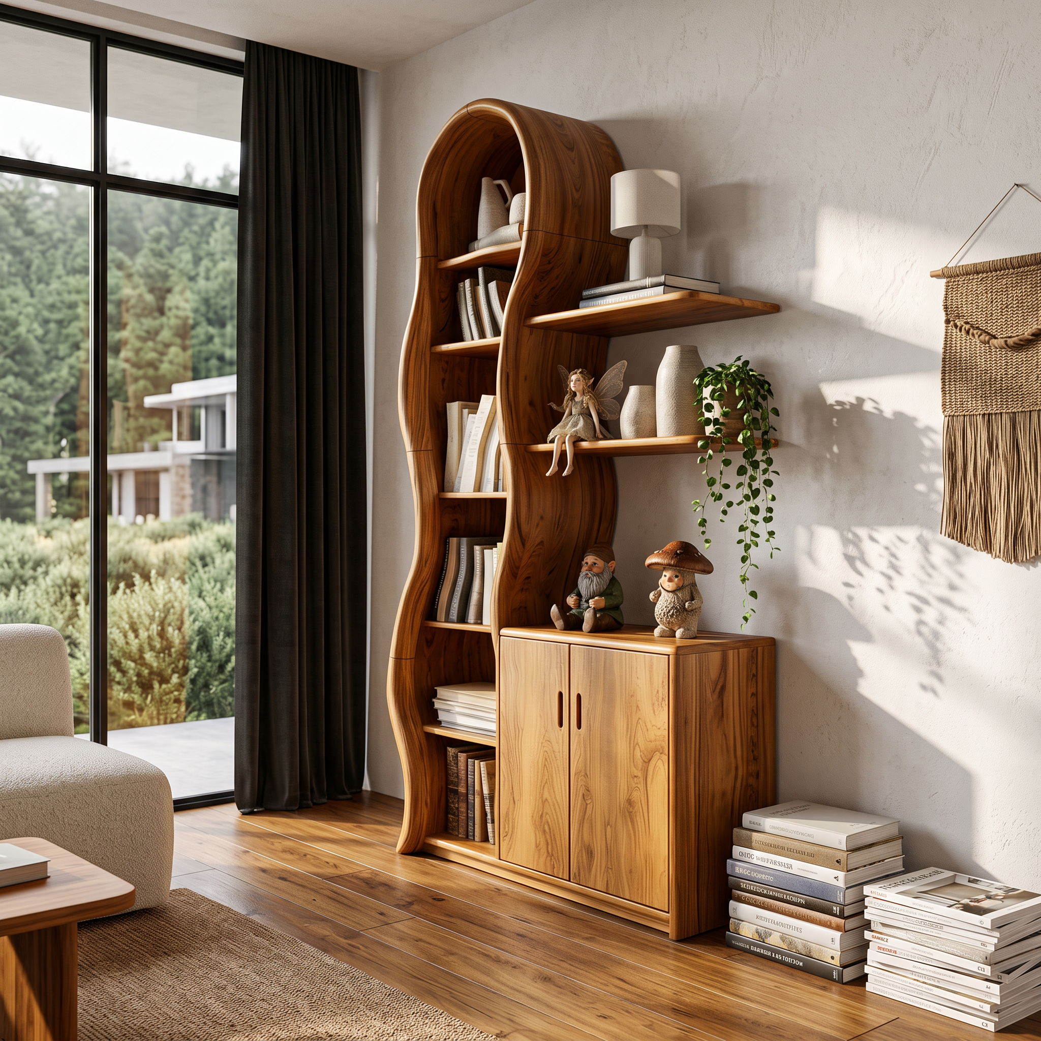 Vetrina Moderna in Legno con Cornice Scultorea a Rami per Soggiorno SINLHASD540
