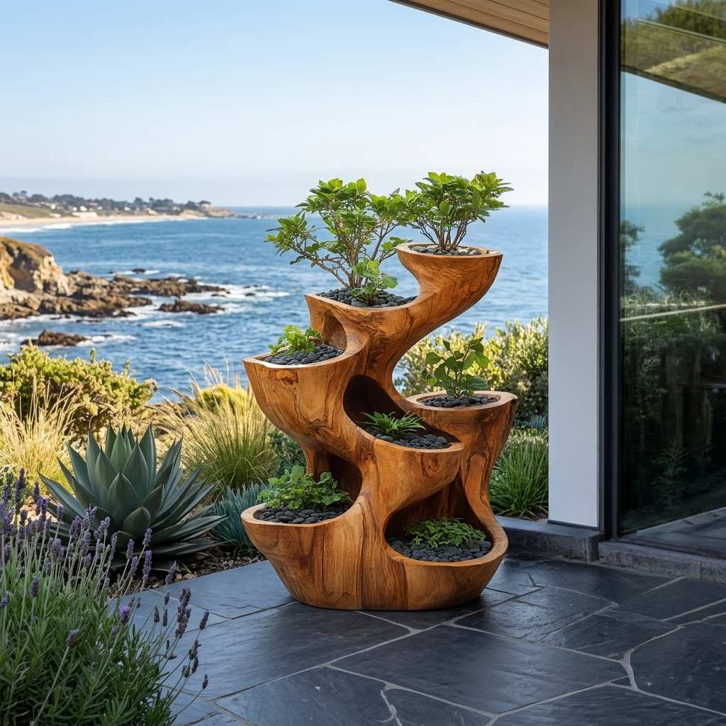 Fioriera a più livelli scultorea organica per decorazioni da giardino RTTHTTPT007