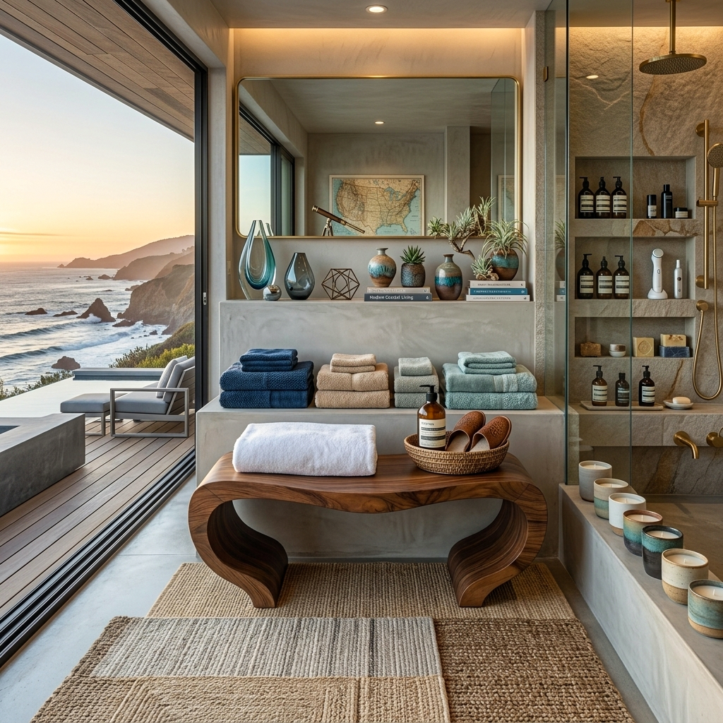 Panca da doccia moderna e organica per decorazioni spa o bagno SITHTTSB007