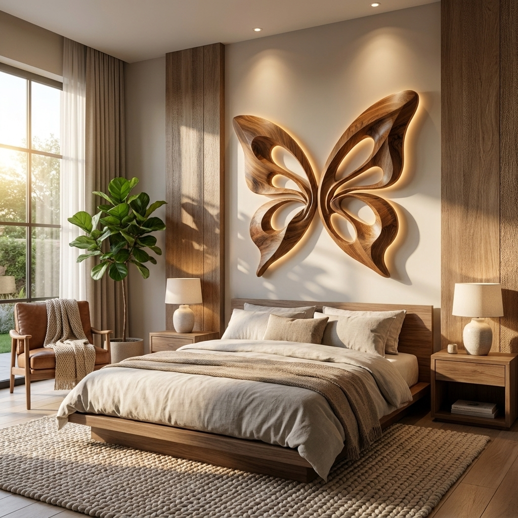 Decorazione da Parete Moderna a Farfalla in Legno Intagliata a Mano per Soggiorno RTTHTTWA153
