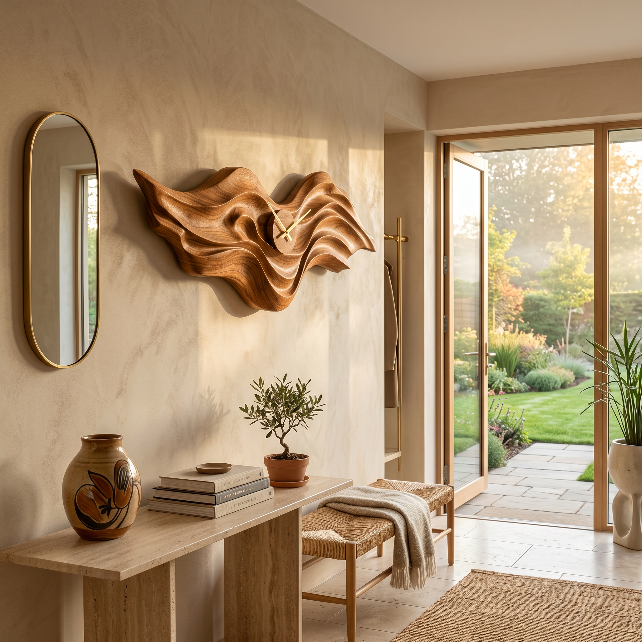 Orologio da Parete in Legno Organico con Scultura ad Onda per Interni Living RTTHTTWAC018