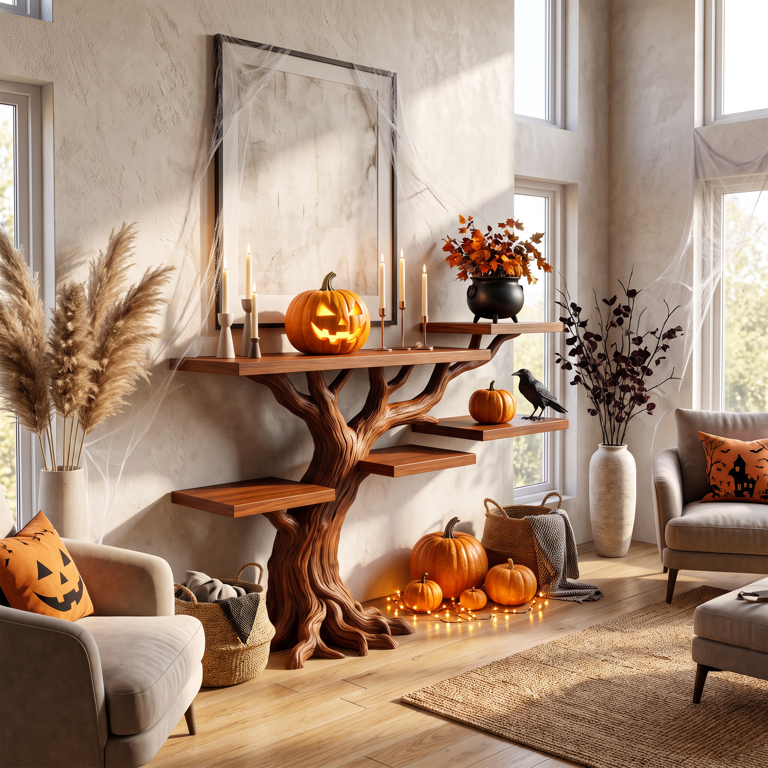 Tavolino d'appoggio Minimalista a Forma di Albero Contorto per un'Atmosfera Halloween da Strega SILDTTNCS154