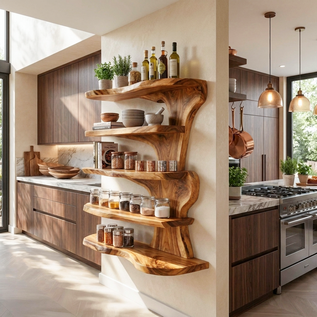 Mensola galleggiante rustica con bordo vivo per cucina SITHTTWMS004