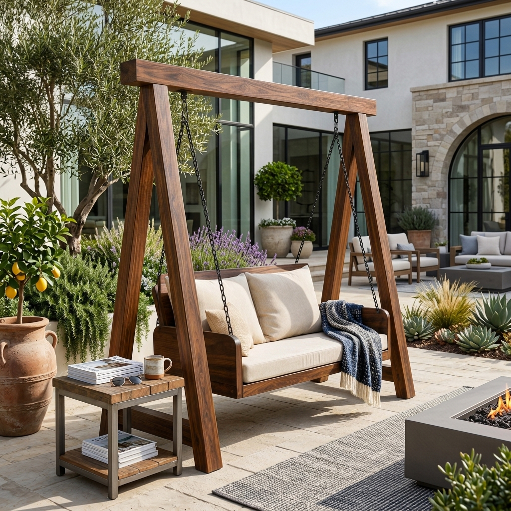 Dondolo da Giardino in Legno Naturale con Schienale RTTHTTSG002