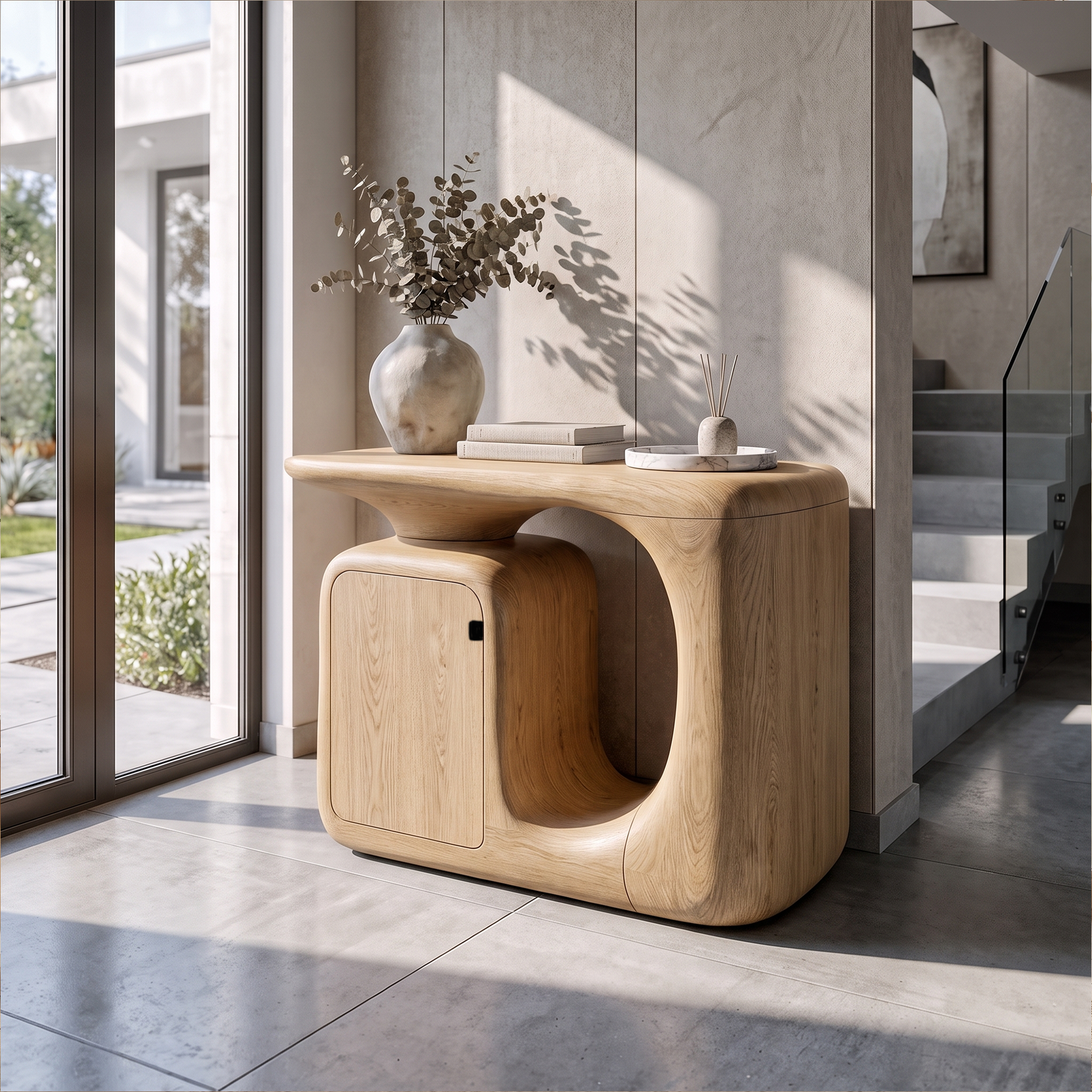 Consolle Moderna Scultorea con Mobile Contenitore Curvo per Ingresso SINLKICS703