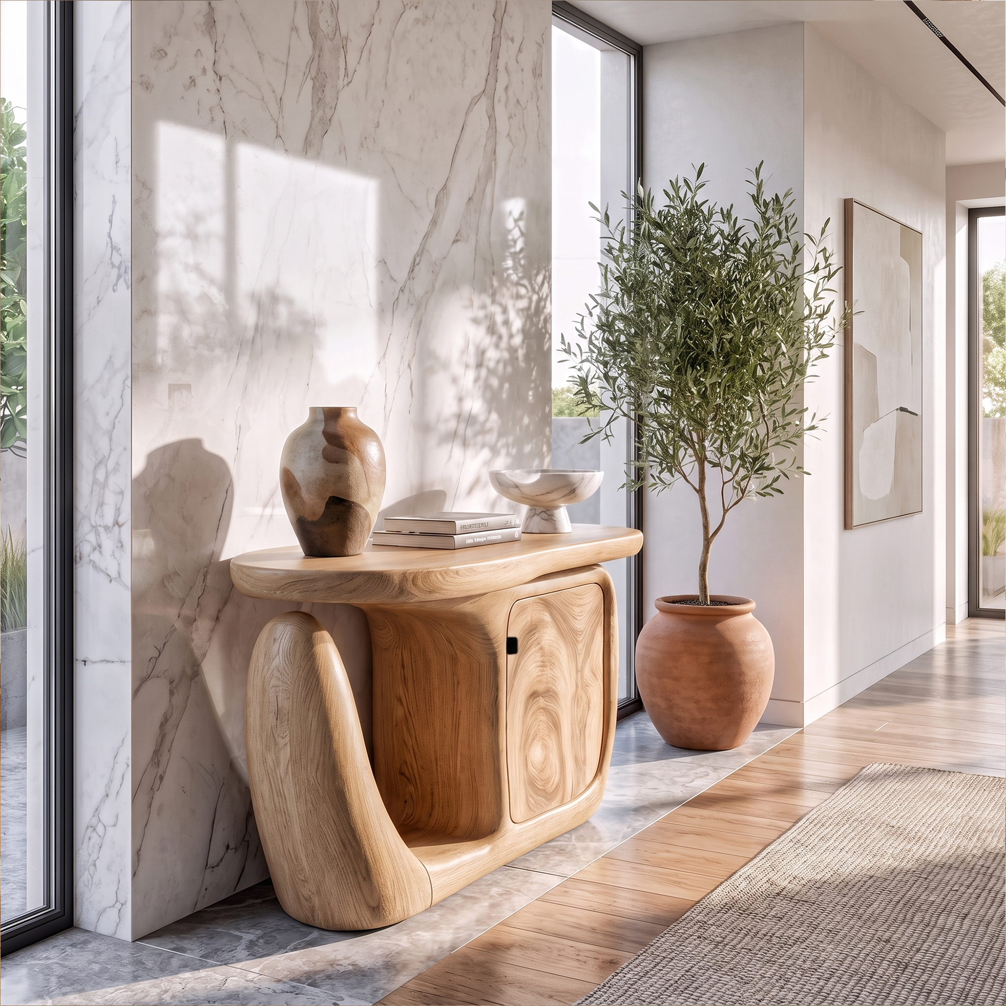 Consolle Moderna con Base Scultorea e Contenitore per Ingresso SINLKICS704