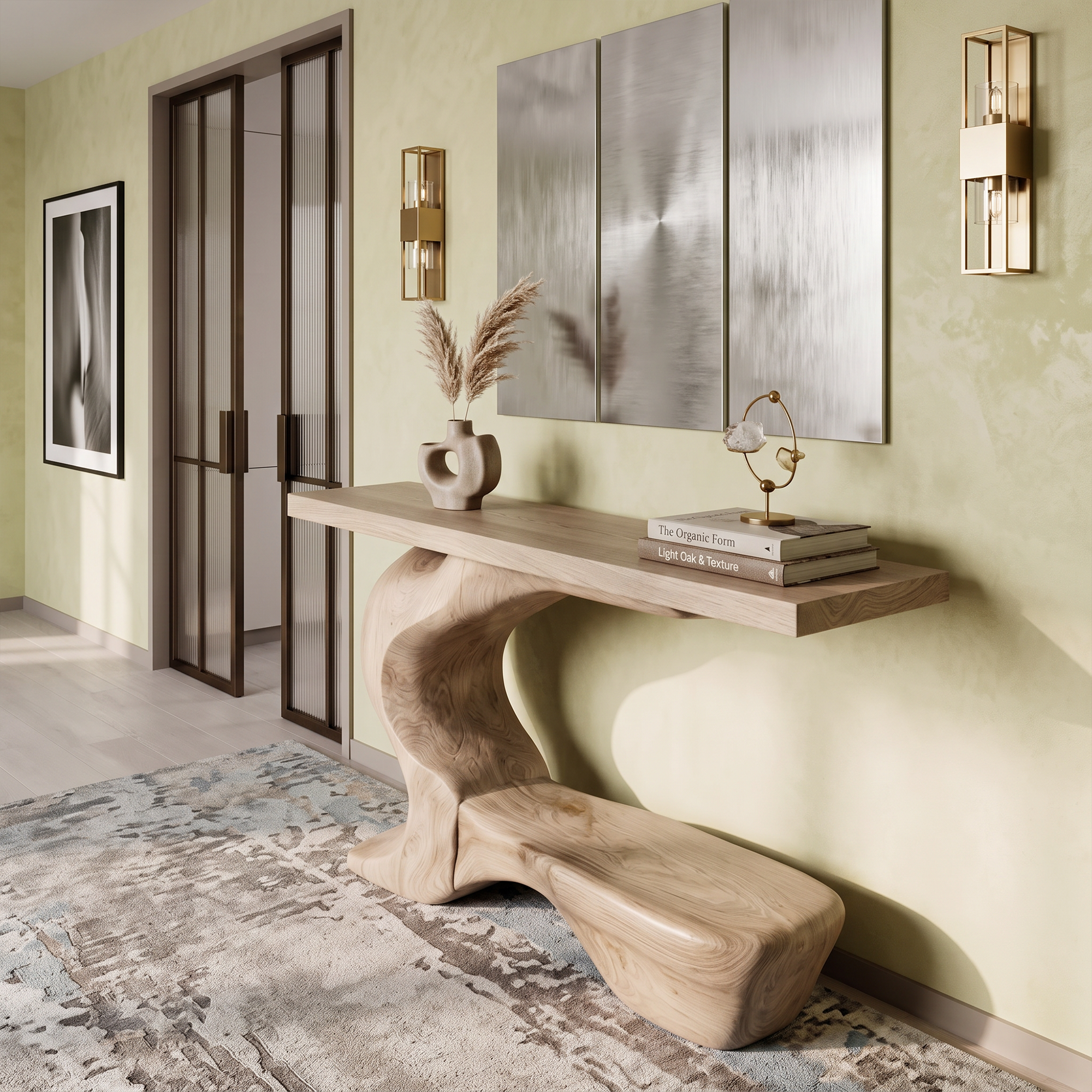 Consolle scultorea rustica con base curva per ingresso SINLKICS705