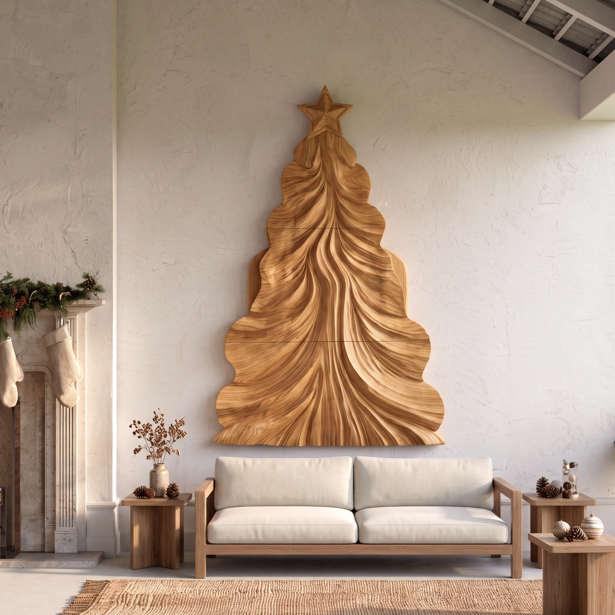Decorazione Natalizia Contemporanea in Legno con Design Traforato Curvo per Soggiorno SINLSAWA150