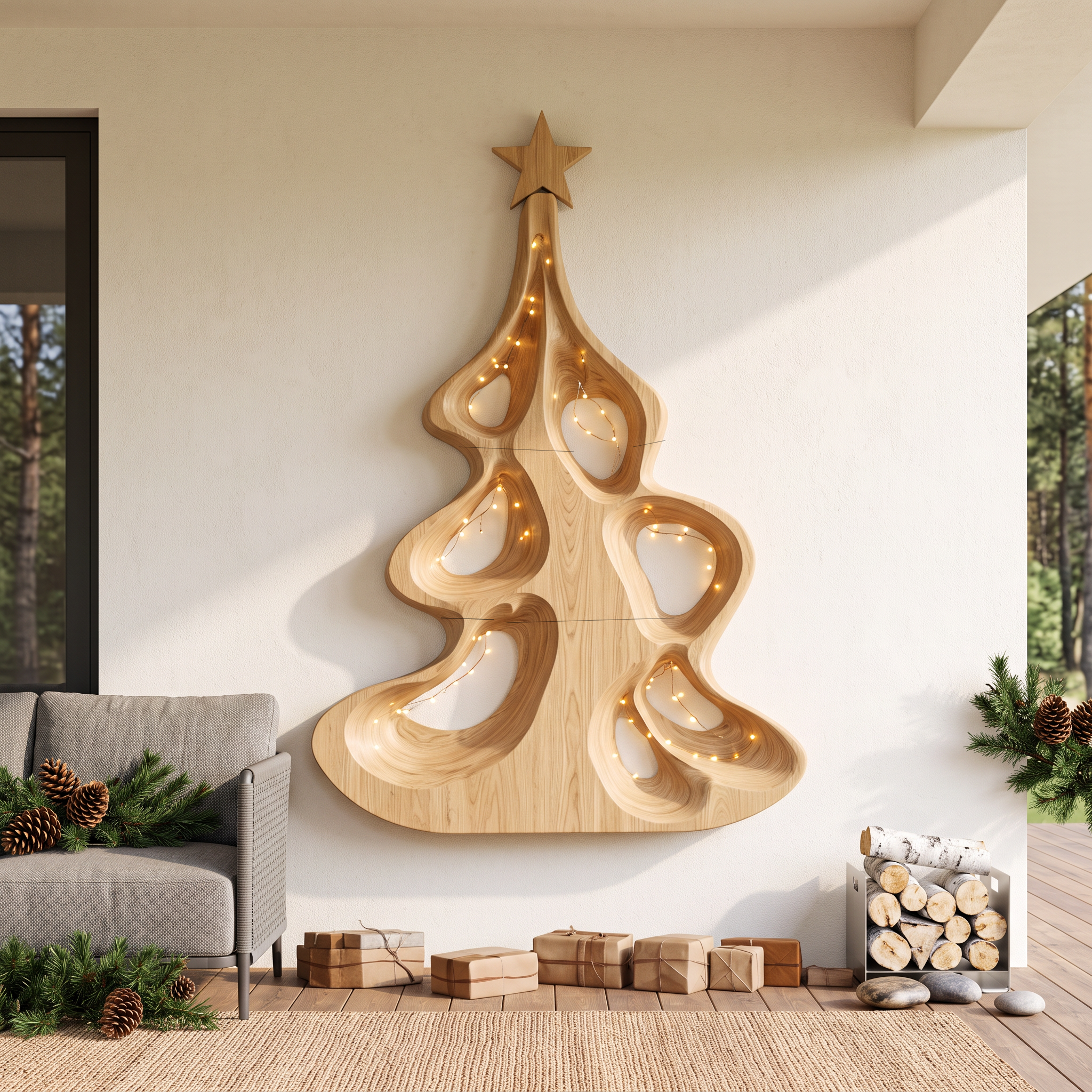 Decorazione moderna da parete natalizia con albero cavo artistico per l'ingresso SINLSAWA151
