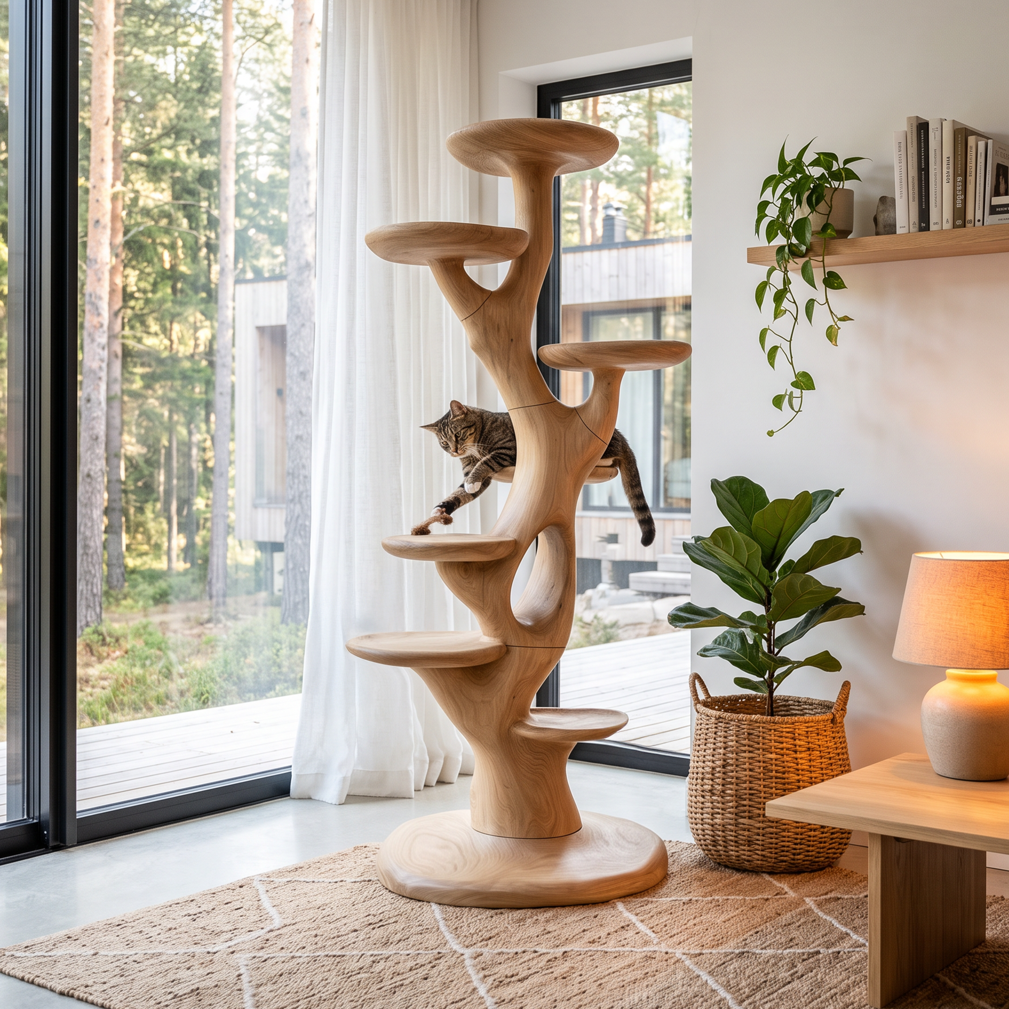 Tiragraffi Scultoreo con Piattaforme su Più Livelli per Gatti da Interno SINLHATT016
