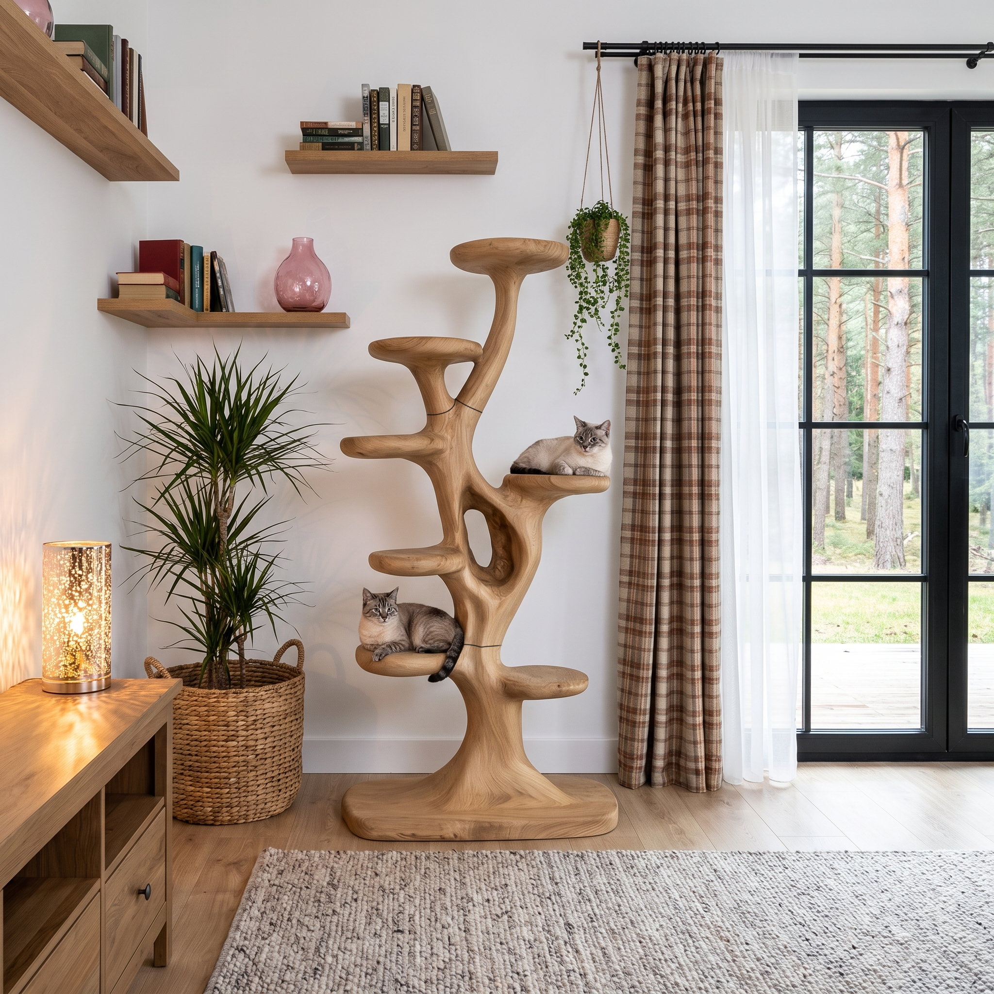 Tiragraffi Moderno a Forma di Albero con Piattaforme a Più Livelli per Gatti da Interno SINLHATT017