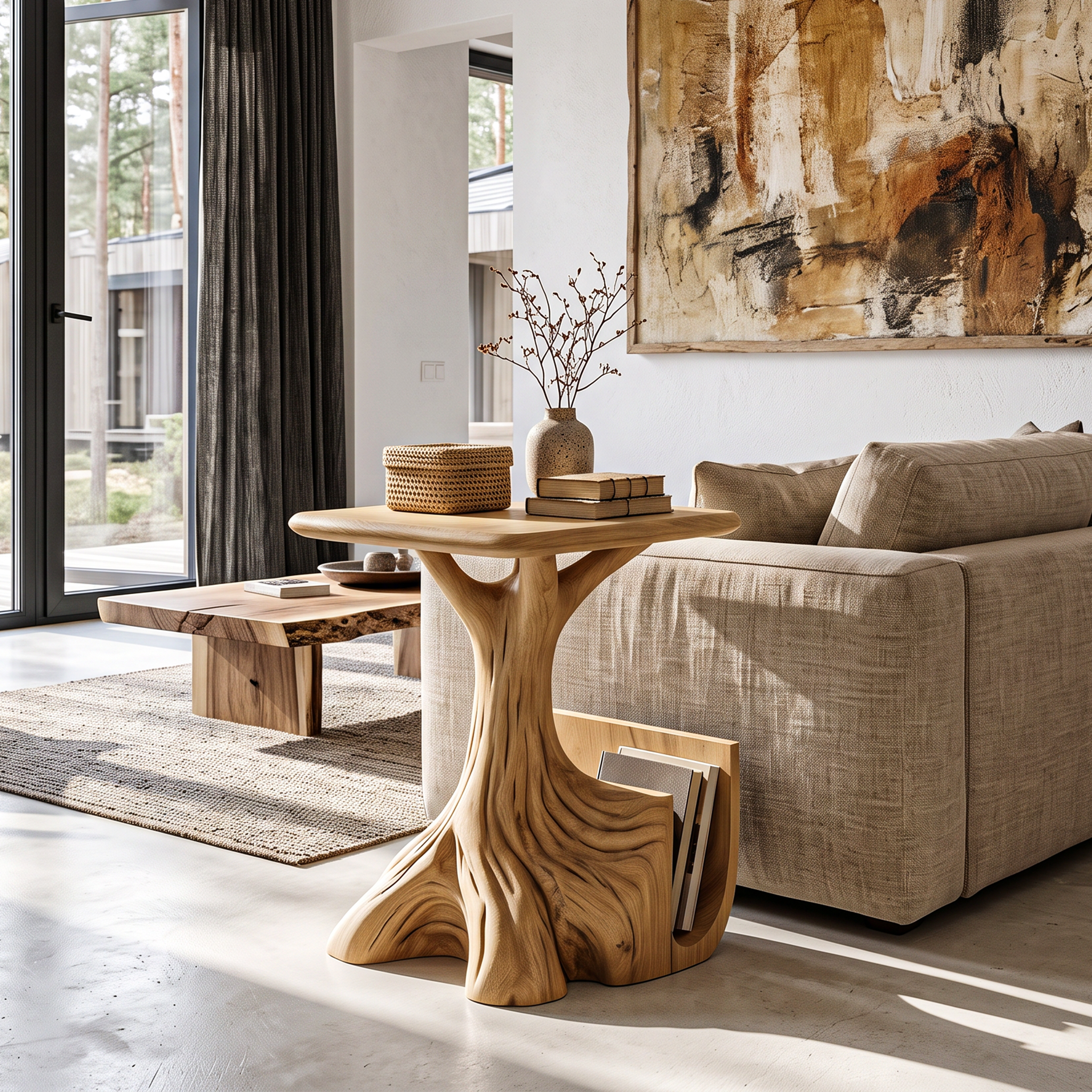 Tavolino scultoreo contemporaneo con base a forma di albero per soggiorno SINLHASTA301