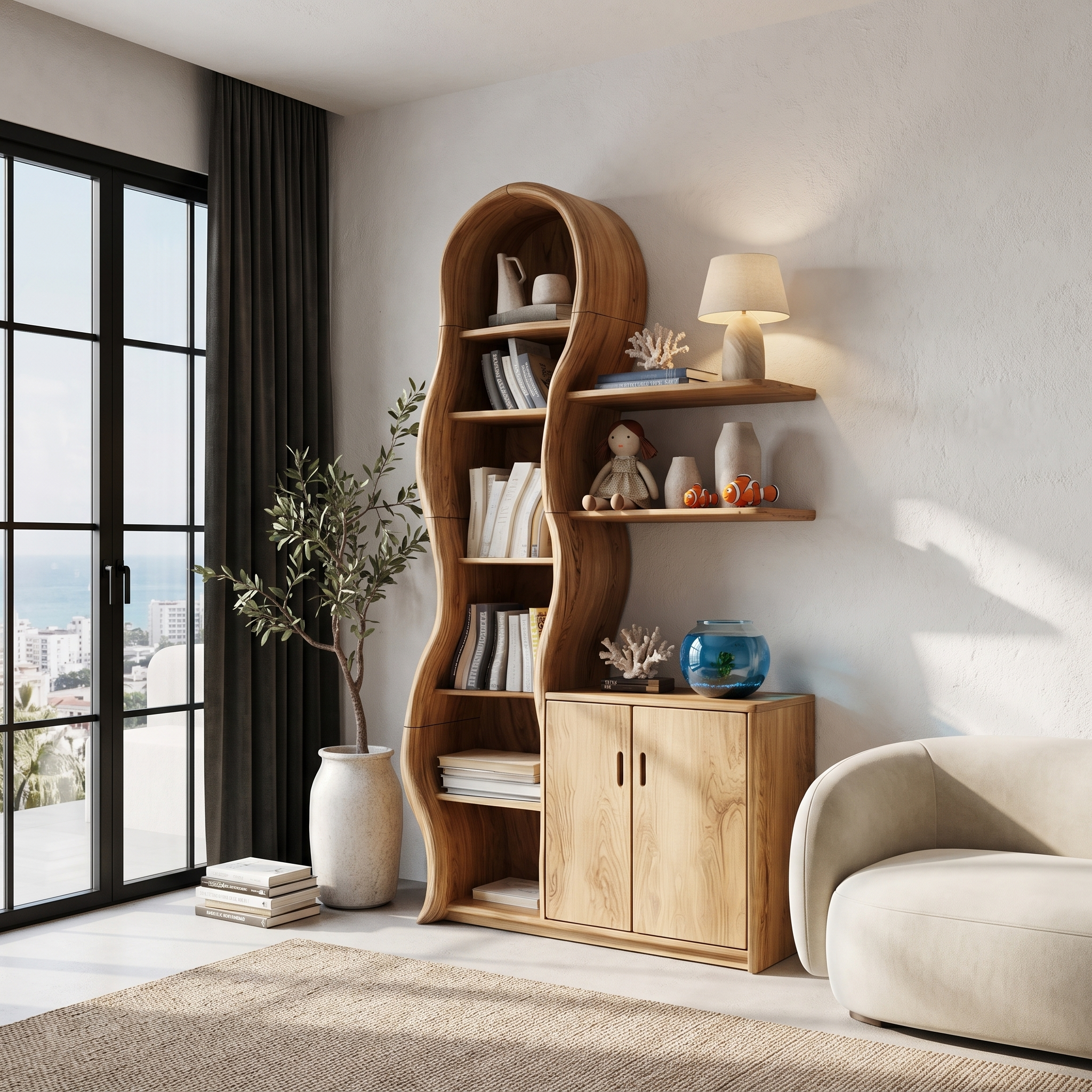 Vetrina Moderna in Legno con Cornice Scultorea a Rami per Soggiorno SINLHASD540