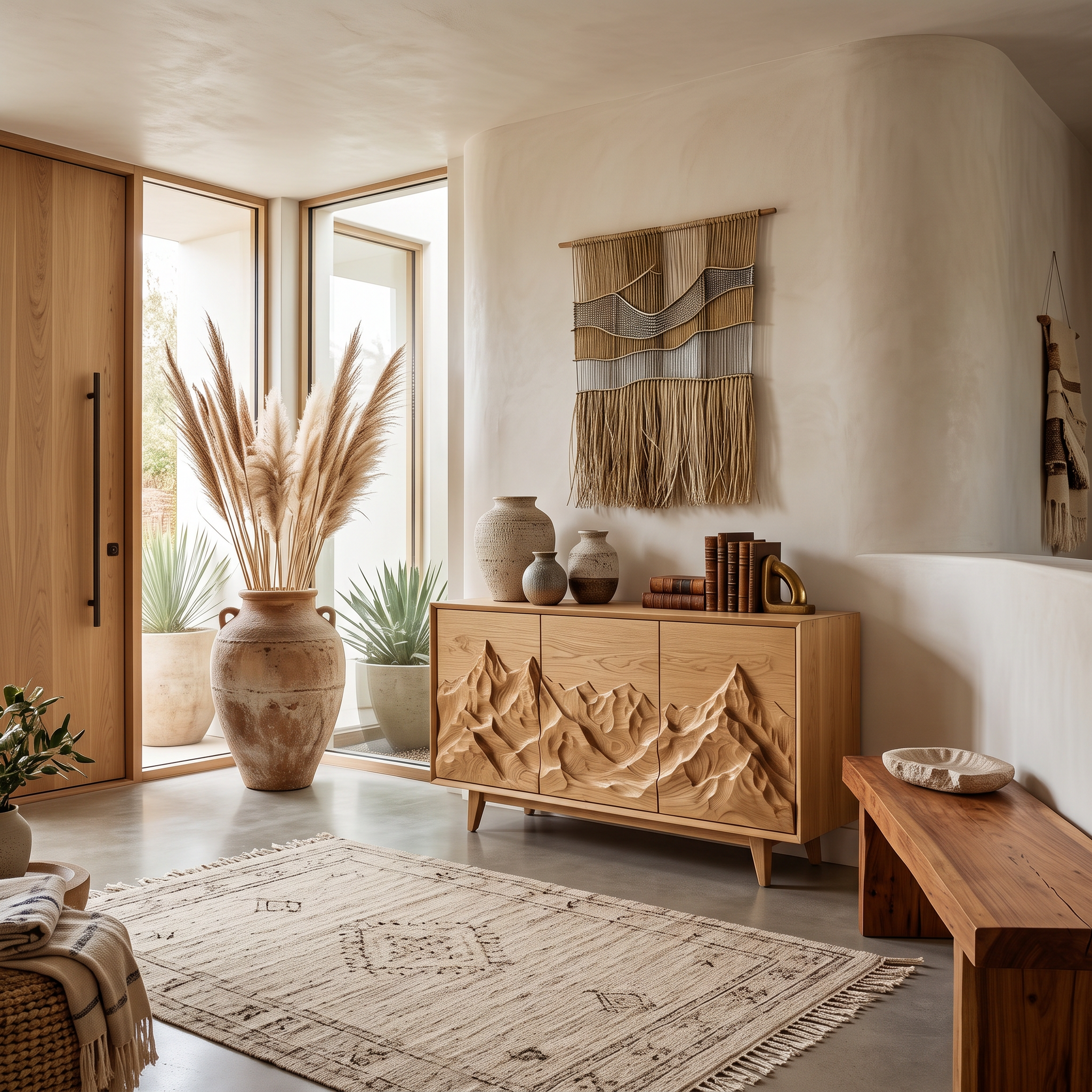 Madia Moderna in Legno con Rilievo Montano per Interni RTTHTTSD045