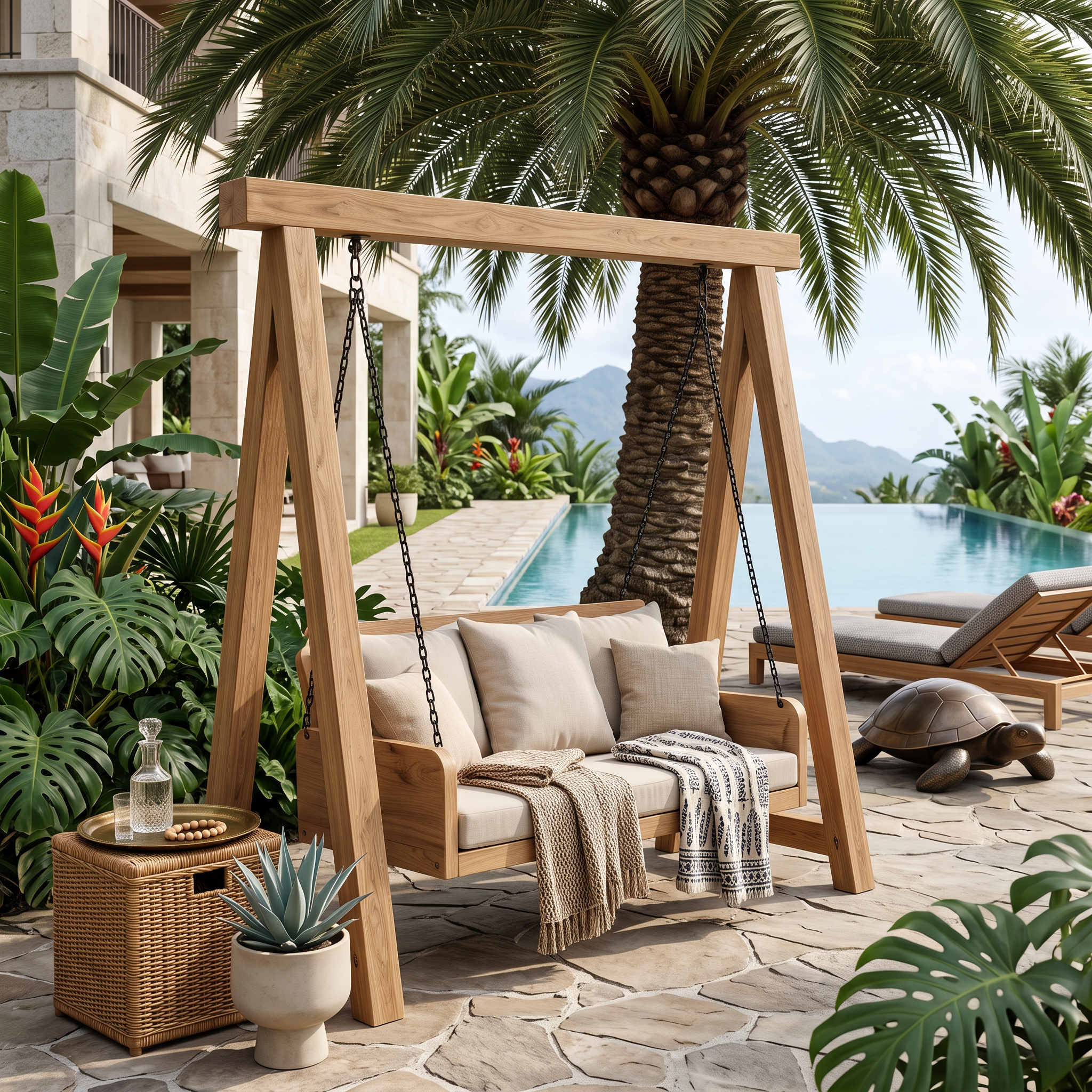 Dondolo da Giardino in Legno Naturale con Schienale RTTHTTSG002