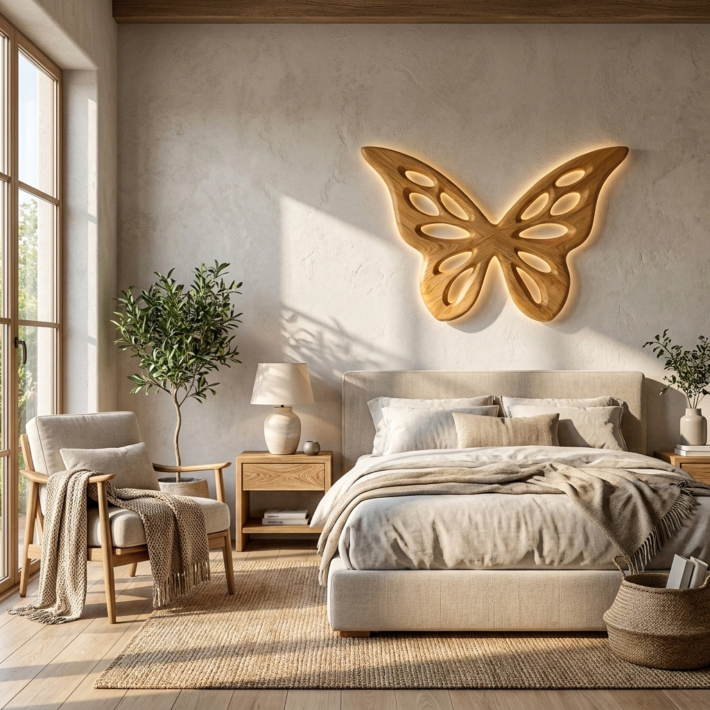 Arte da Parete Farfalla Artistica in Legno per Camera da Letto o Soggiorno Decor RTTHTTWA154