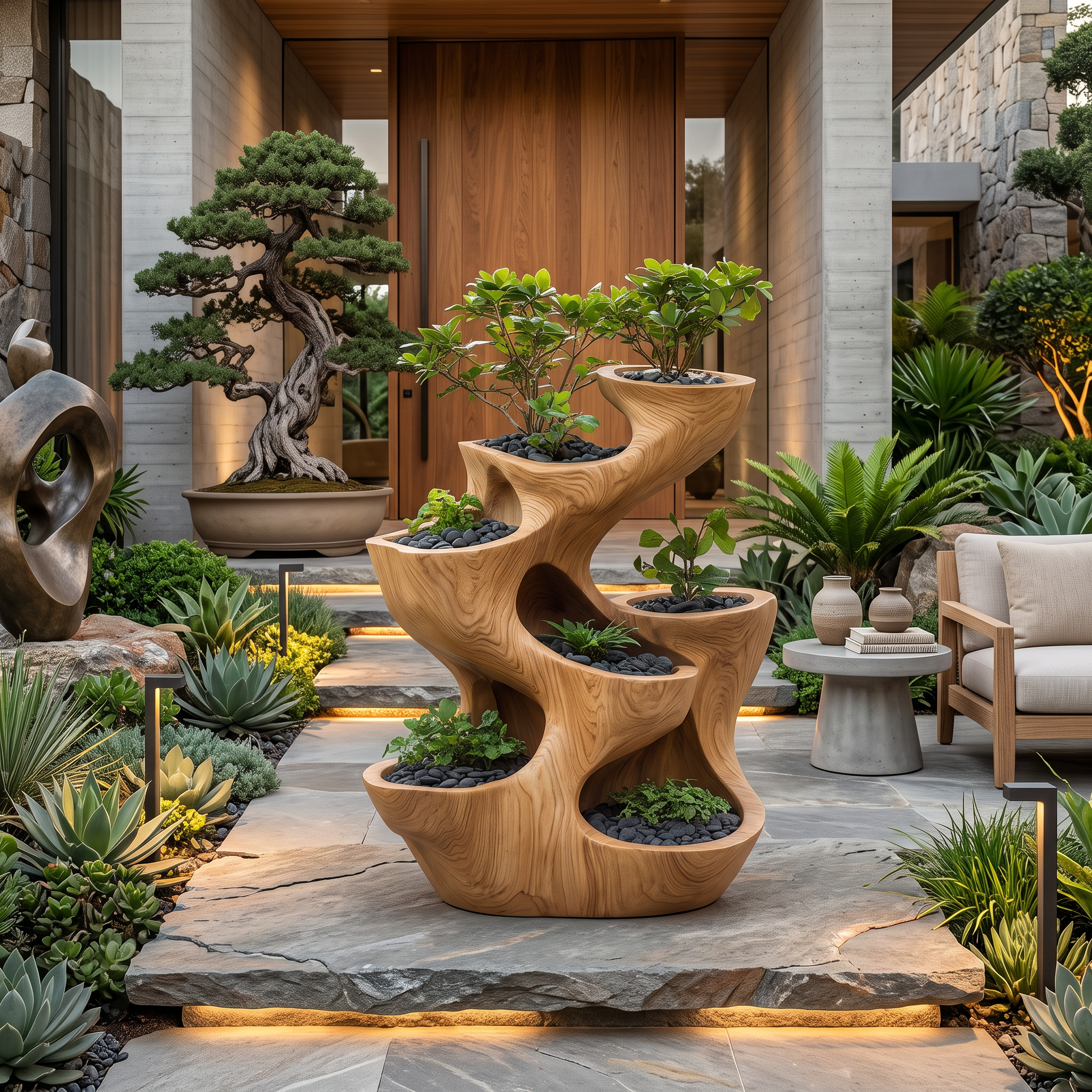Fioriera a più livelli scultorea organica per decorazioni da giardino RTTHTTPT007