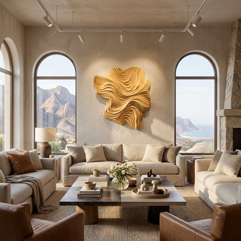 Arte da parete in legno organico, design a onda per salotto di lusso RTTHTTWA132