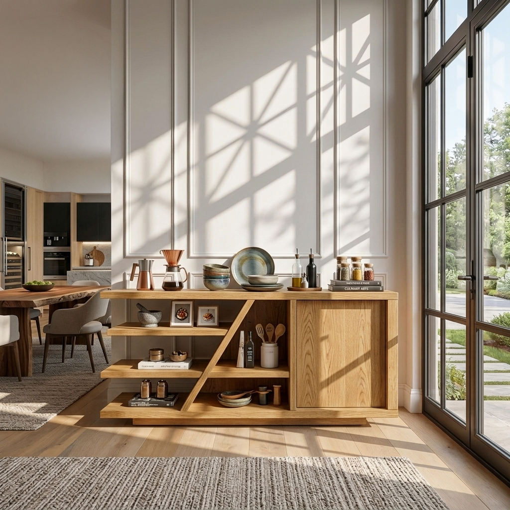 Credenza moderna con ripiani e armadietto per soggiorno SITHTTSD022