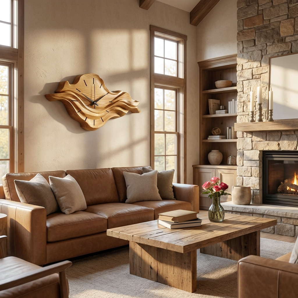 Orologio da Parete Contemporaneo in Legno con Scultura a Onda Unica per la Casa RTTHTTWAC025