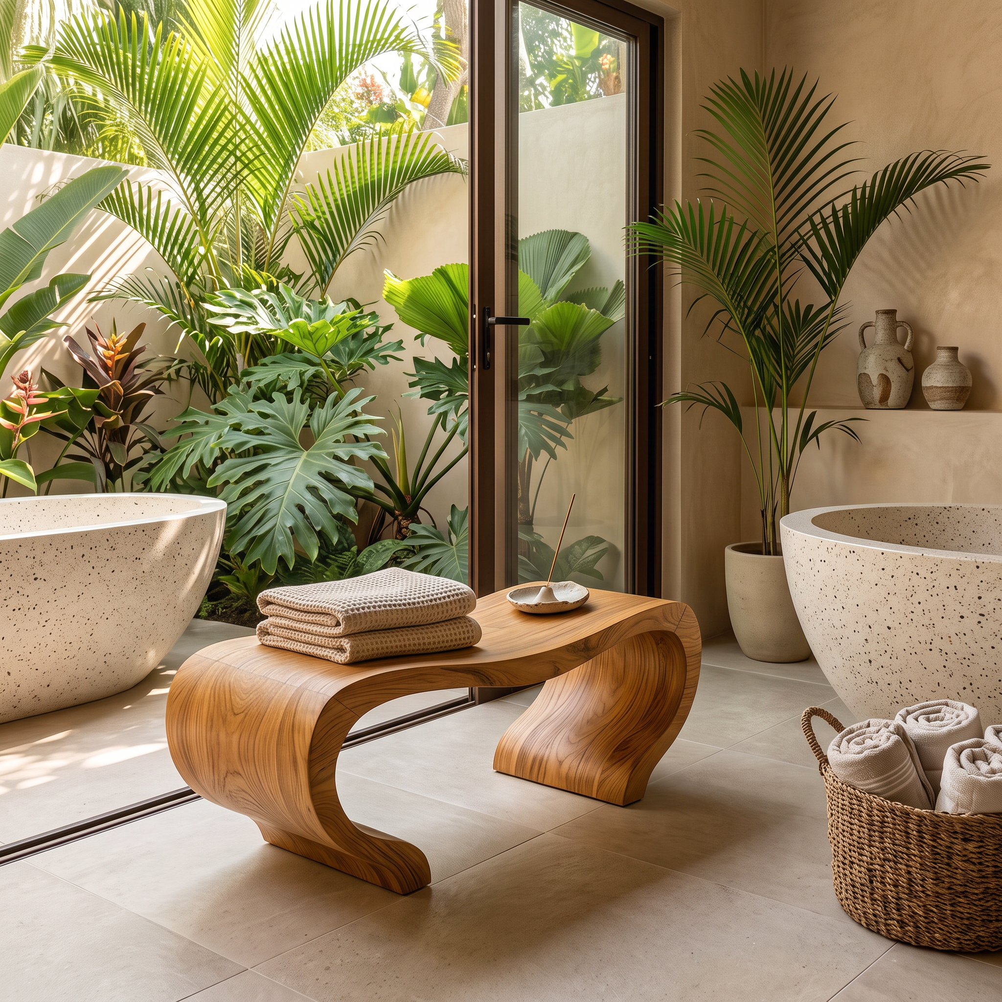 Panca da doccia moderna e organica per decorazioni spa o bagno SITHTTSB007