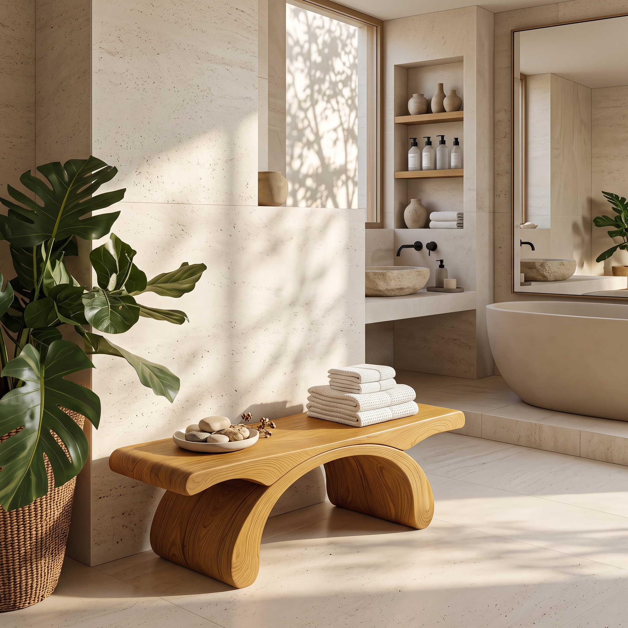Panca doccia moderna e organica per bagno o arredamento spa SITHTTSB013