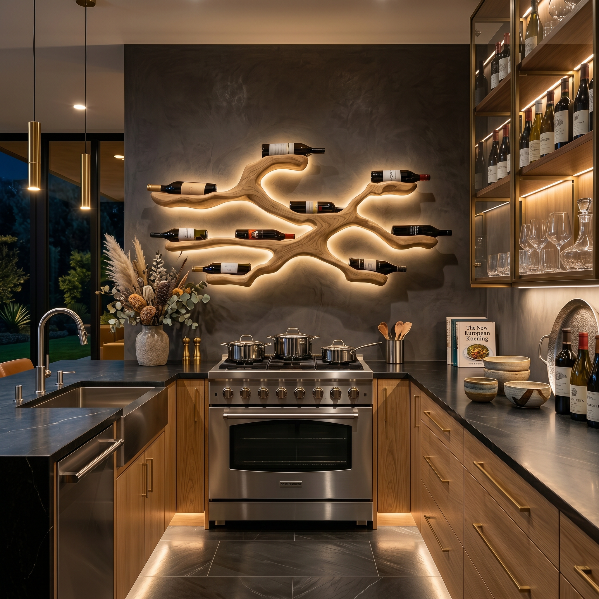 Espositore a parete portabottiglie moderno per cucina e sala da pranzo RTTHTTWH012