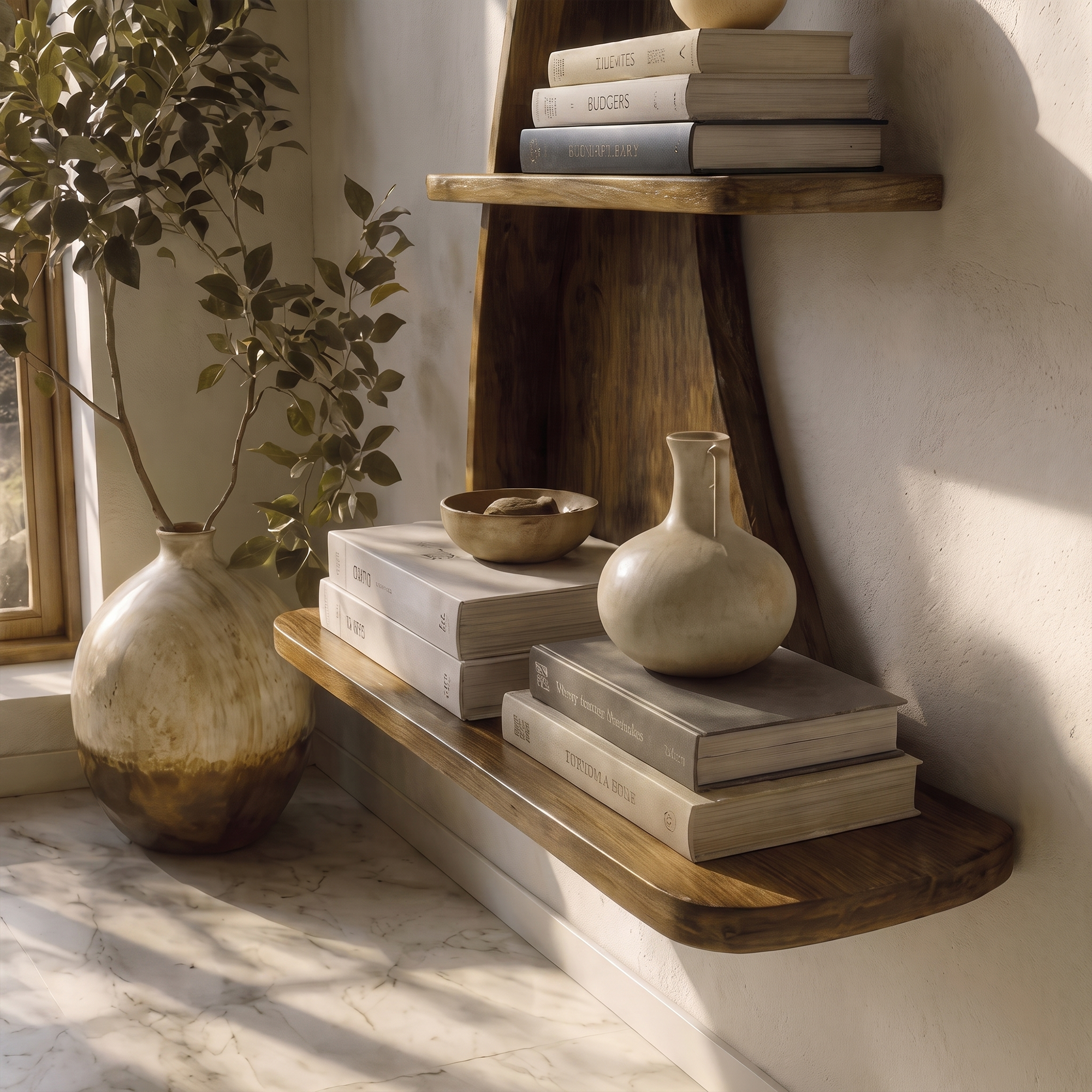 Sculptural Bookshelf Handcrafted Curved Wood Shelves For Home Office SINLKIBS052
