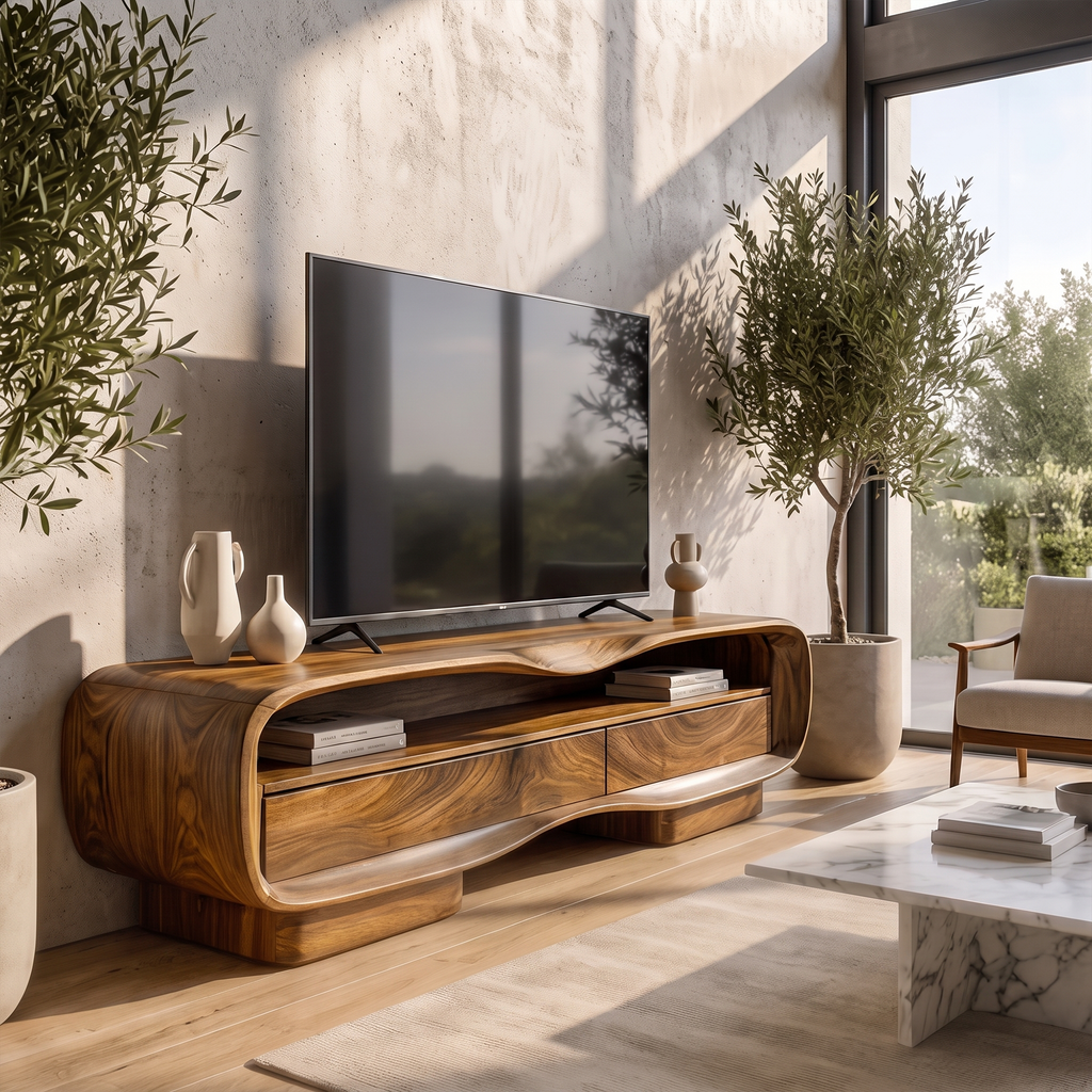 Natural Media Console With Solid Block Design For Living Room And Family Room SINLKITVC093