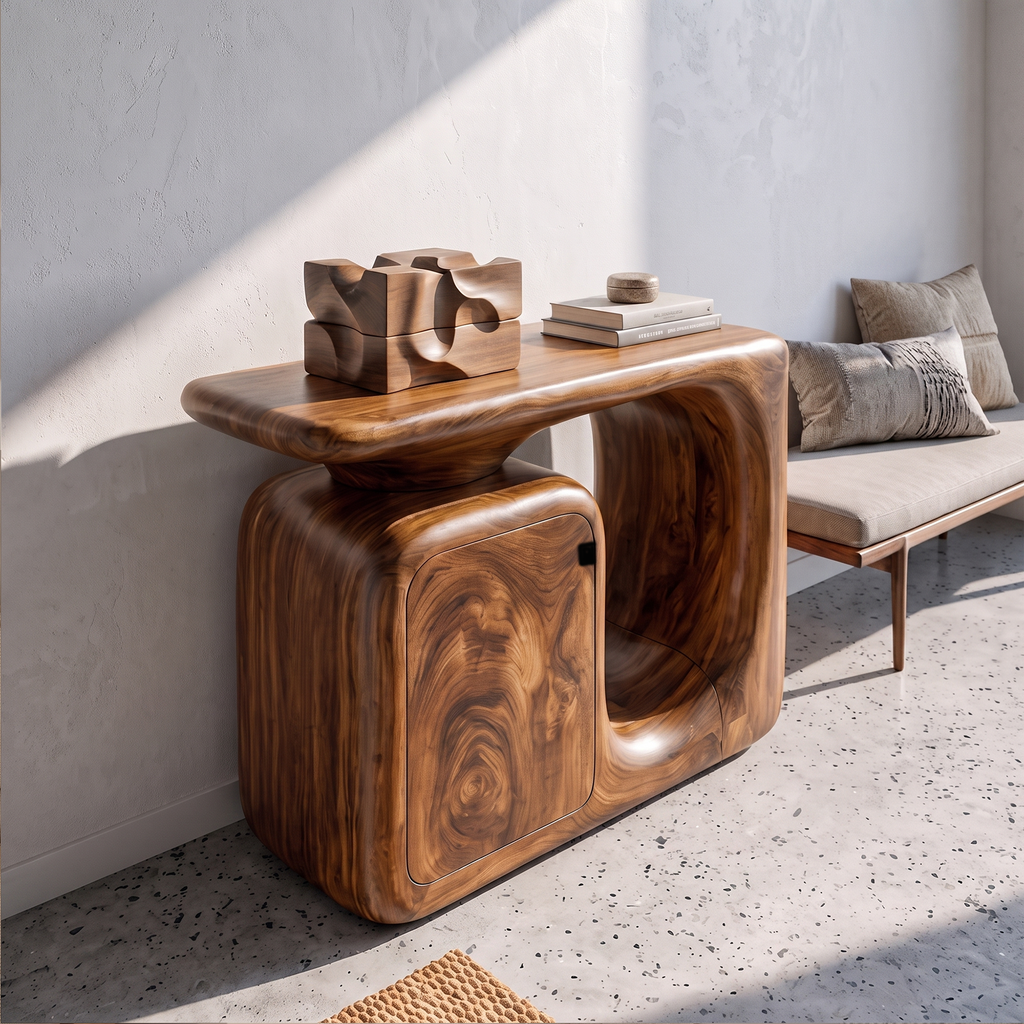 Consolle Moderna Scultorea con Mobile Contenitore Curvo per Ingresso SINLKICS703