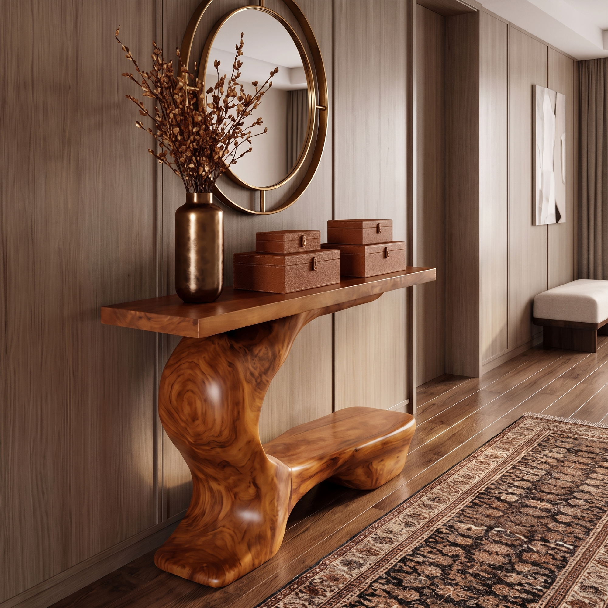Consolle scultorea rustica con base curva per ingresso SINLKICS705