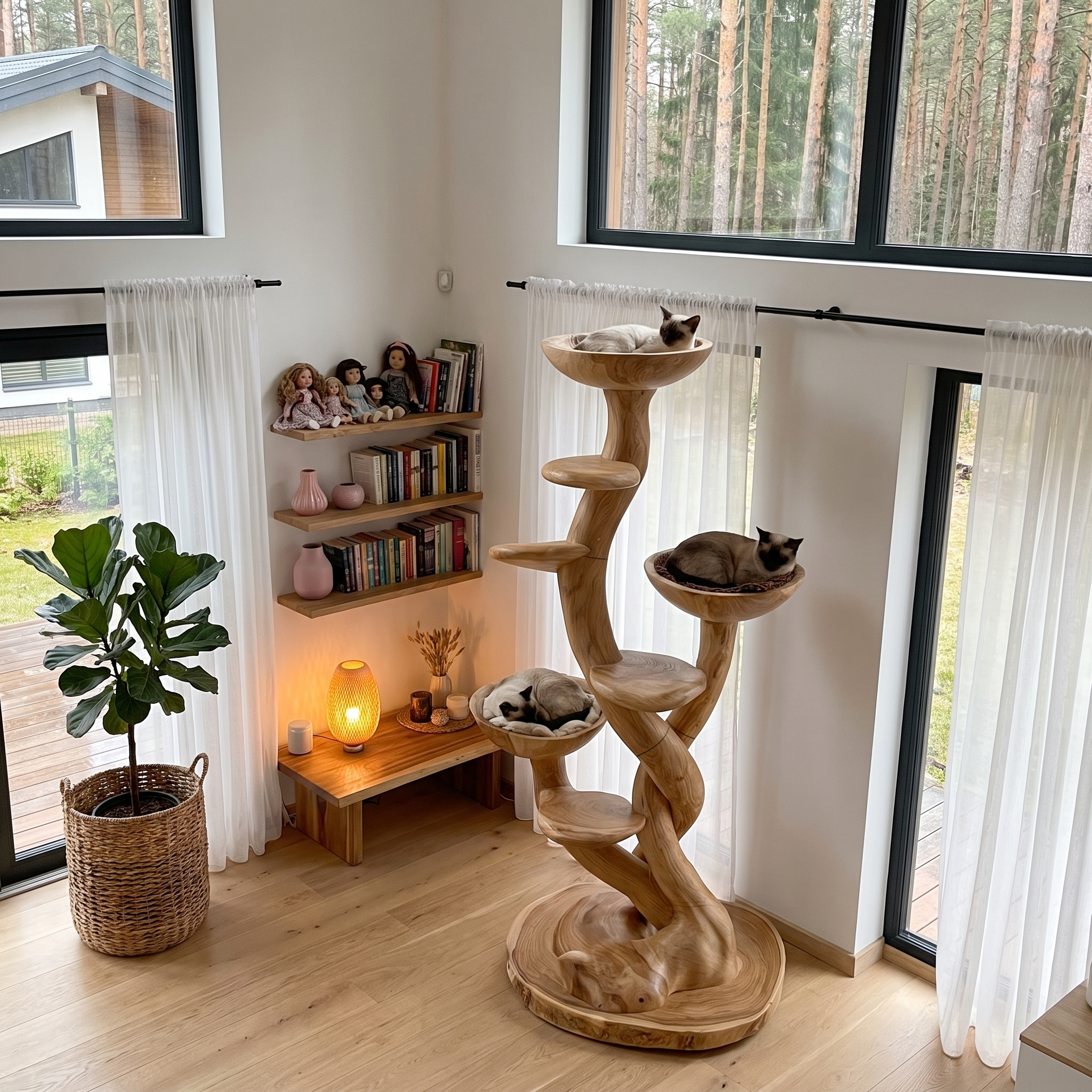 Albero Tira Graffi Scultoreo Organico Con Piattaforme Multi Livello Per Gatti Da Interno SINLHATT018