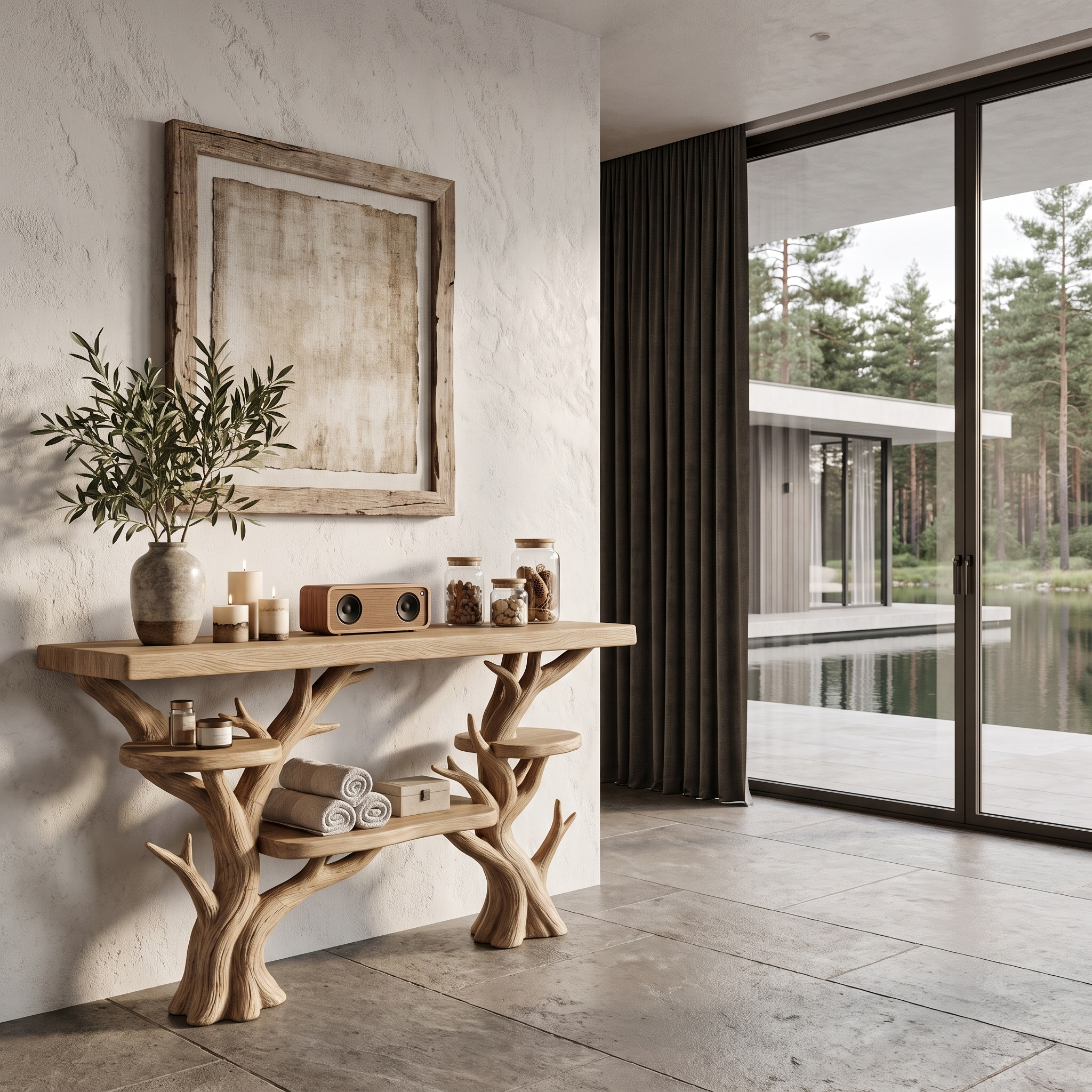 Rustic Sculptural Console Table For Entryway And Living Room SINLHACS696
