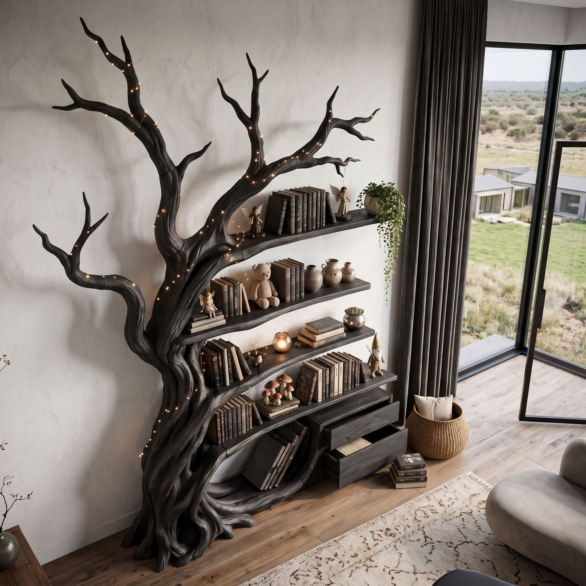 Modern Tree Bookshelf Handcrafted Branch Shelves For Home Library SINLHATB768