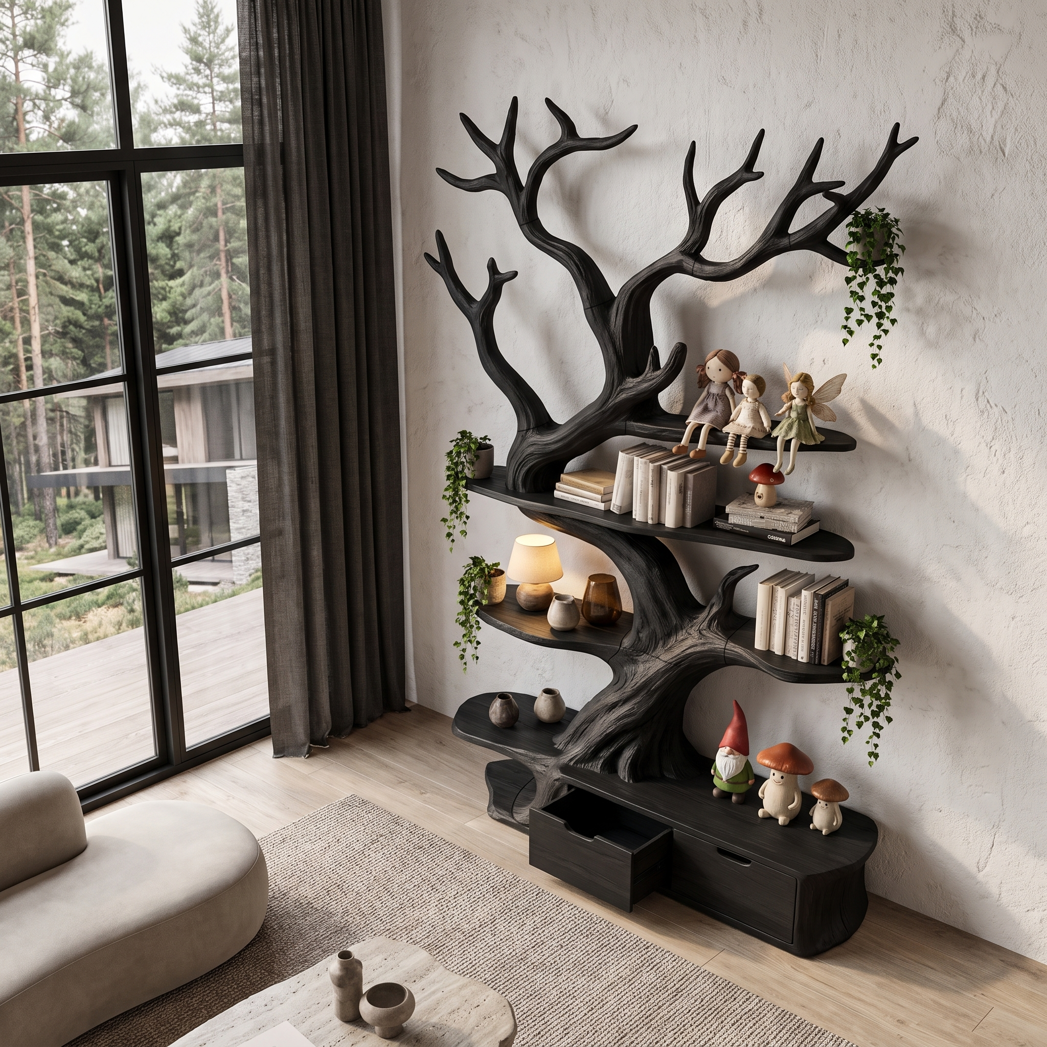 Sculptural Tree Bookshelf Handcrafted Tree Branch Design For Home Office SINLHATB769