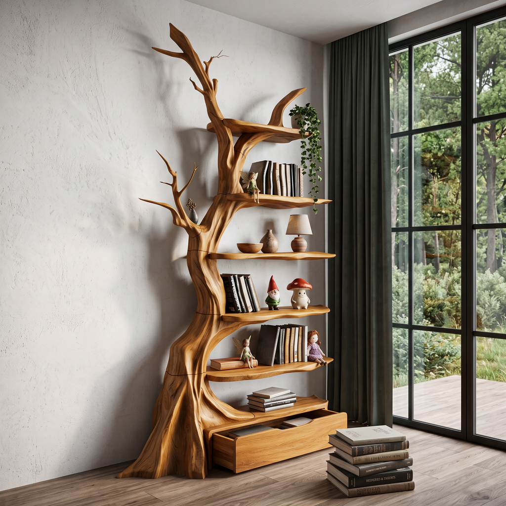 Organic Tree Bookshelf Handcrafted Sculptural Design For Living Room SINLHATB771