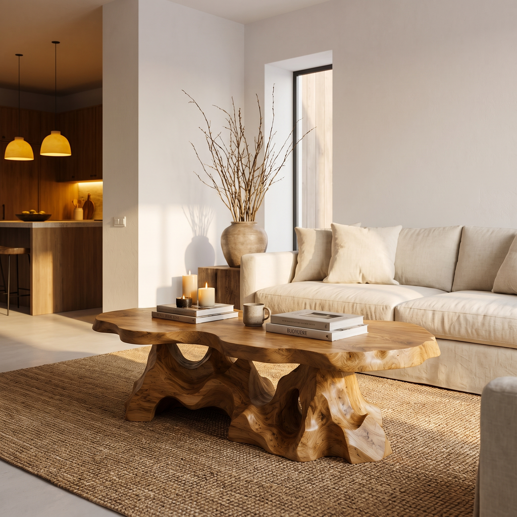 Organic Coffee Table With Sculptural Tree Root Base For Living Room SINLHACF412