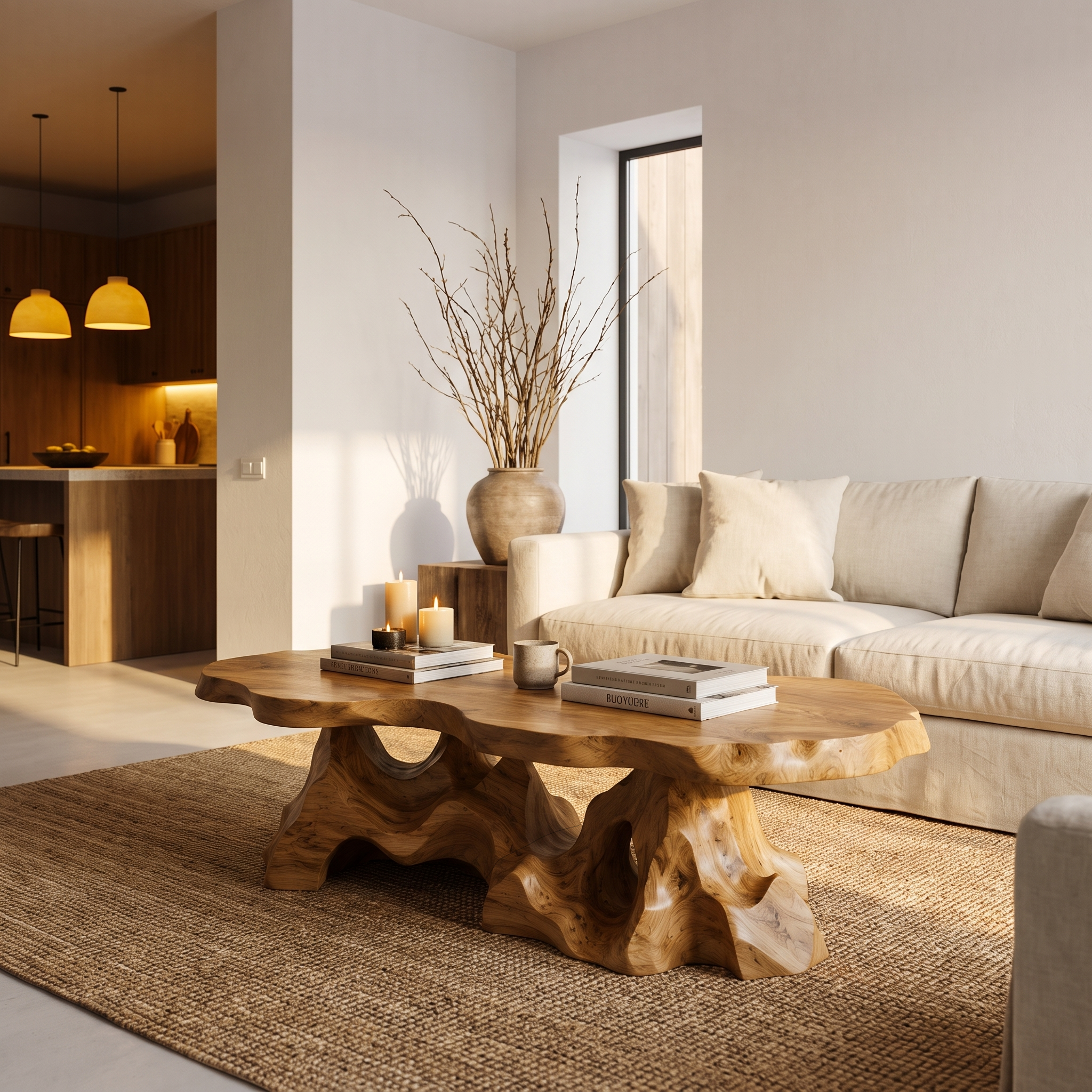 Organic Coffee Table With Sculptural Tree Root Base For Living Room SINLHACF412