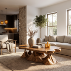 Rustic Coffee Table With Sculptural Wave Base For Living Room SINLHACF413