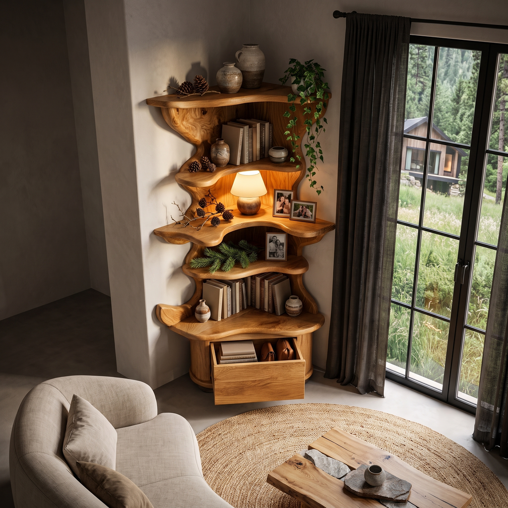 Modern Corner Bookshelf With Drawer Storage For Living Room SINLHABS074