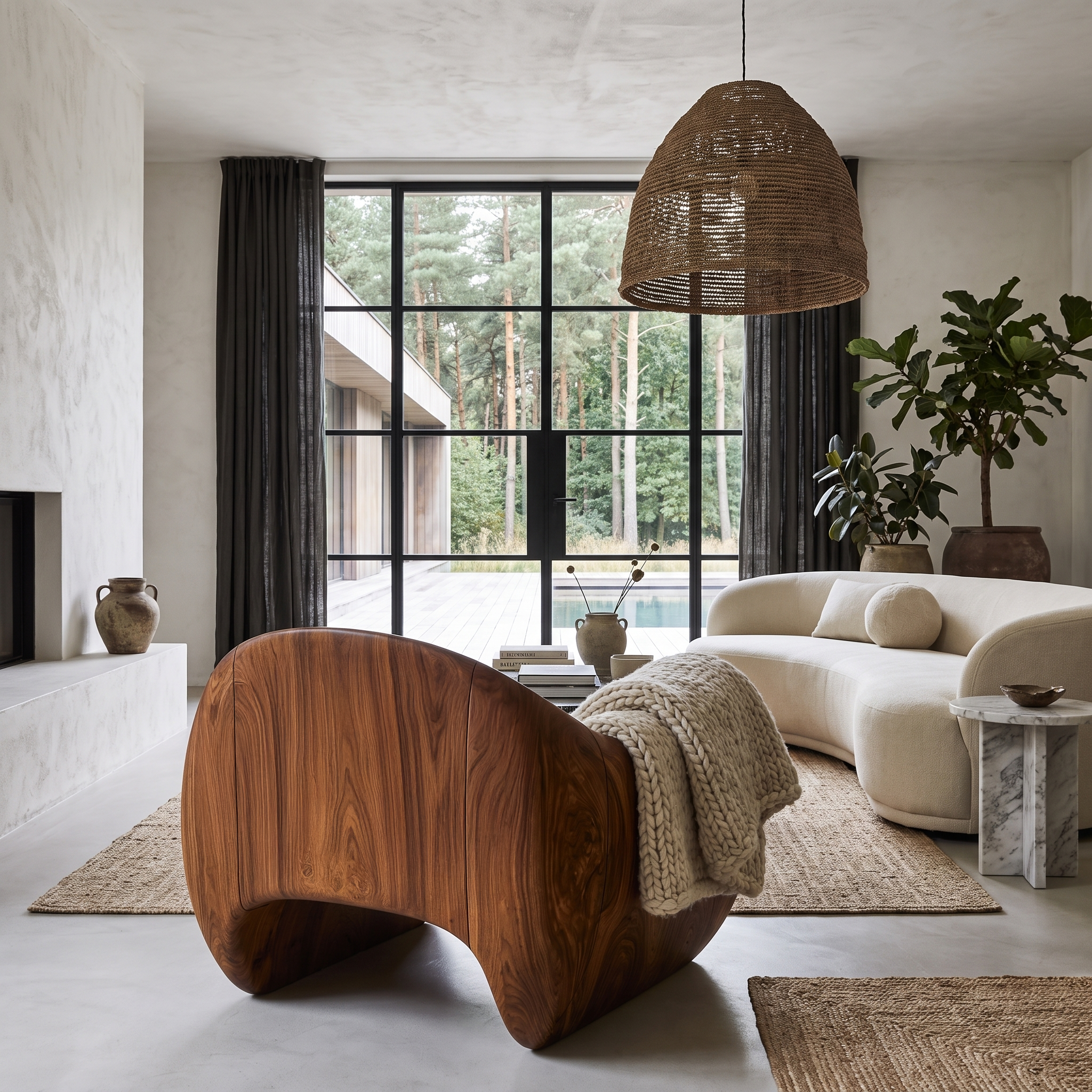 Modern Wooden Accent Chair With Sculptural Curved Frame For Living Room SINLHACHR038